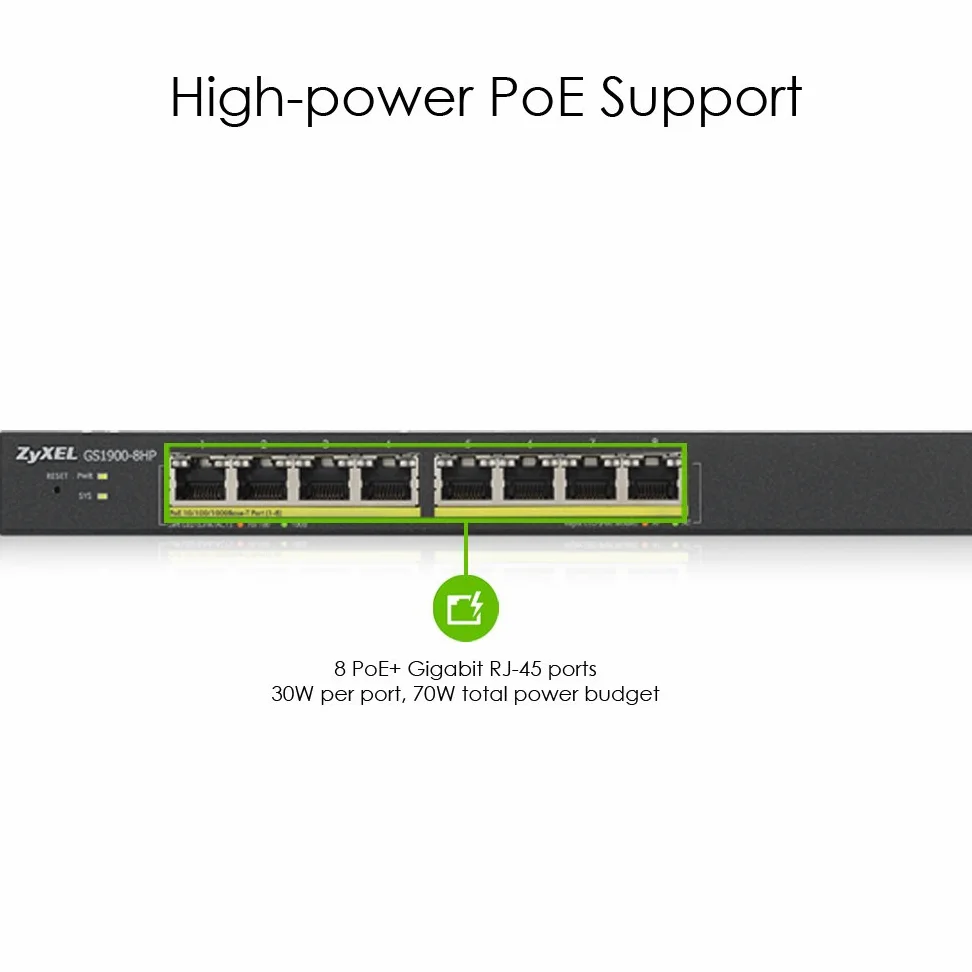 ZYXEL Commutateur PoE géré Intelligent GbE à 8 Ports