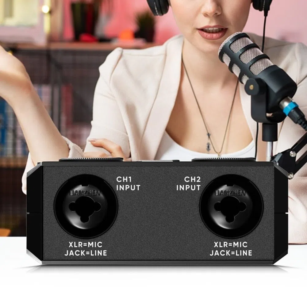 Carte son externe professionnelle pour chant et diffusion en direct, interface audio USB compacte avec boîtier en ABS, adaptateur de micro portable pour PC et mobile, noir