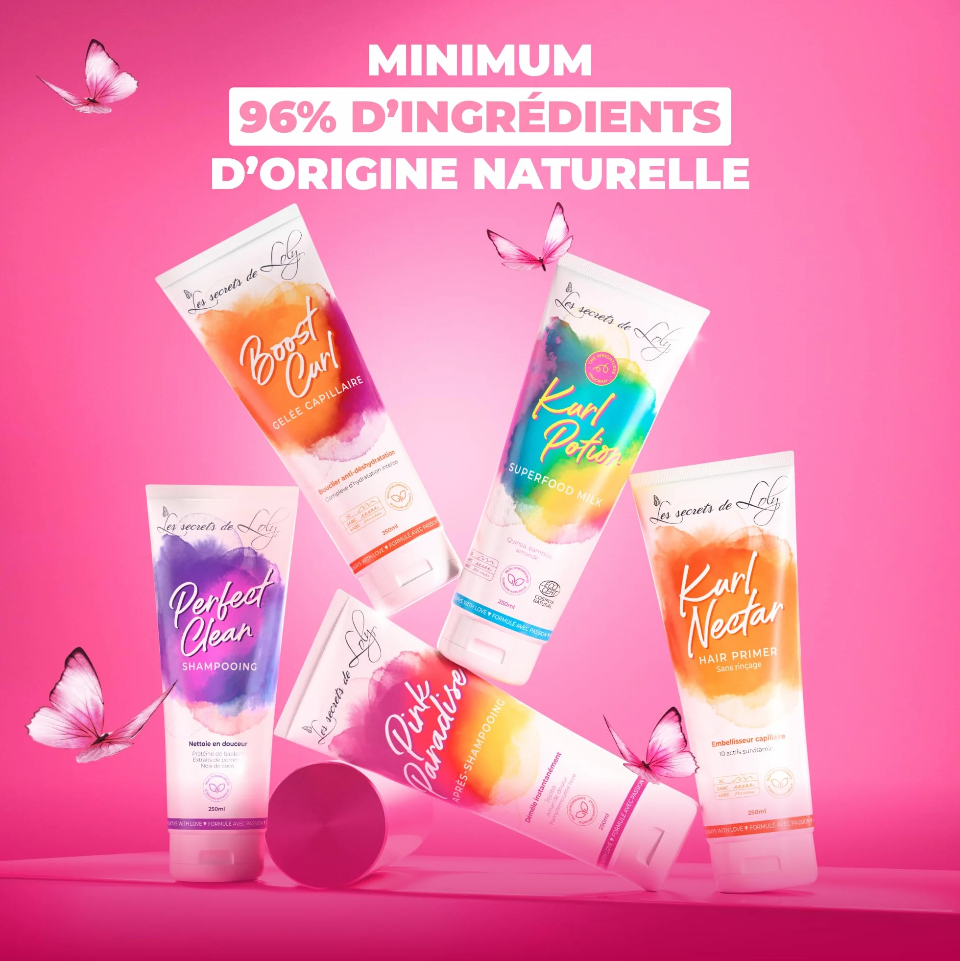 Les Secrets de Loly Kurl Nectar Leave-in Crème Sans Rinçage Réparateur Hydratant Anti-Frisottis Cheveux Bouclés Frisés Crépus 96% Naturelle 250 ml