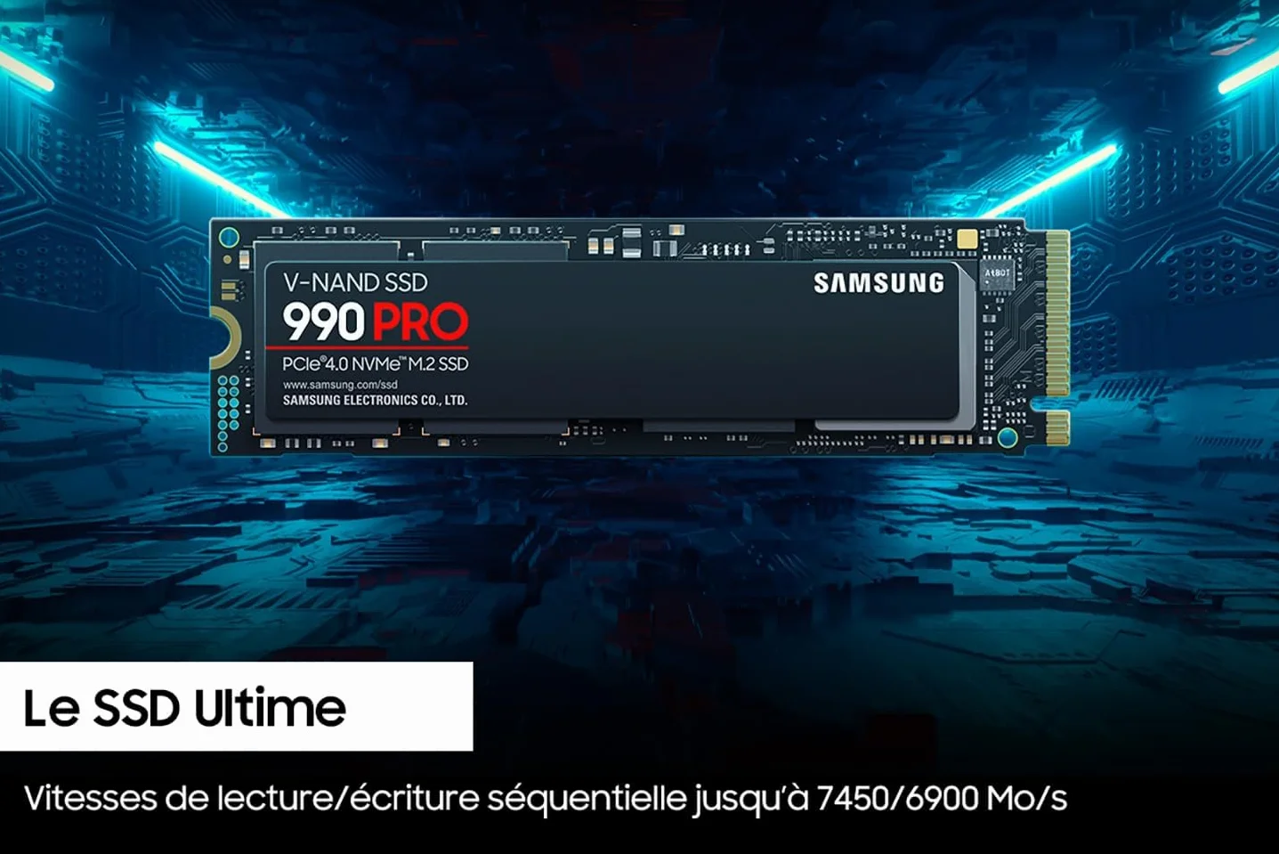 Samsung SSD 990 Pro NVMe M.2 Pcle 4.0, SSD Interne, Capacité 1 To, Vitesse de lecture jusqu'à 7 450 Mo/s, Gestion Intelligente de la Chaleur avec Revêtement en Nickel, MZ-V9P1T0BW