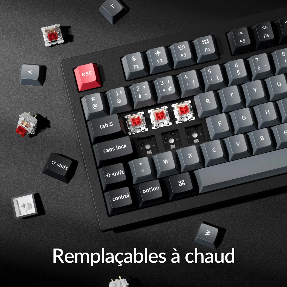 Keychron K10 Pro Clavier Mécanique 100% AZERTY, Bluetooth 5.1 et Câble USB-C, Compatible QMK/Via, Rétroéclairage RGB, Batterie de 4000 mAh, Clavier Gamer sans Fil pour Mac et Windows, Switches Rouges