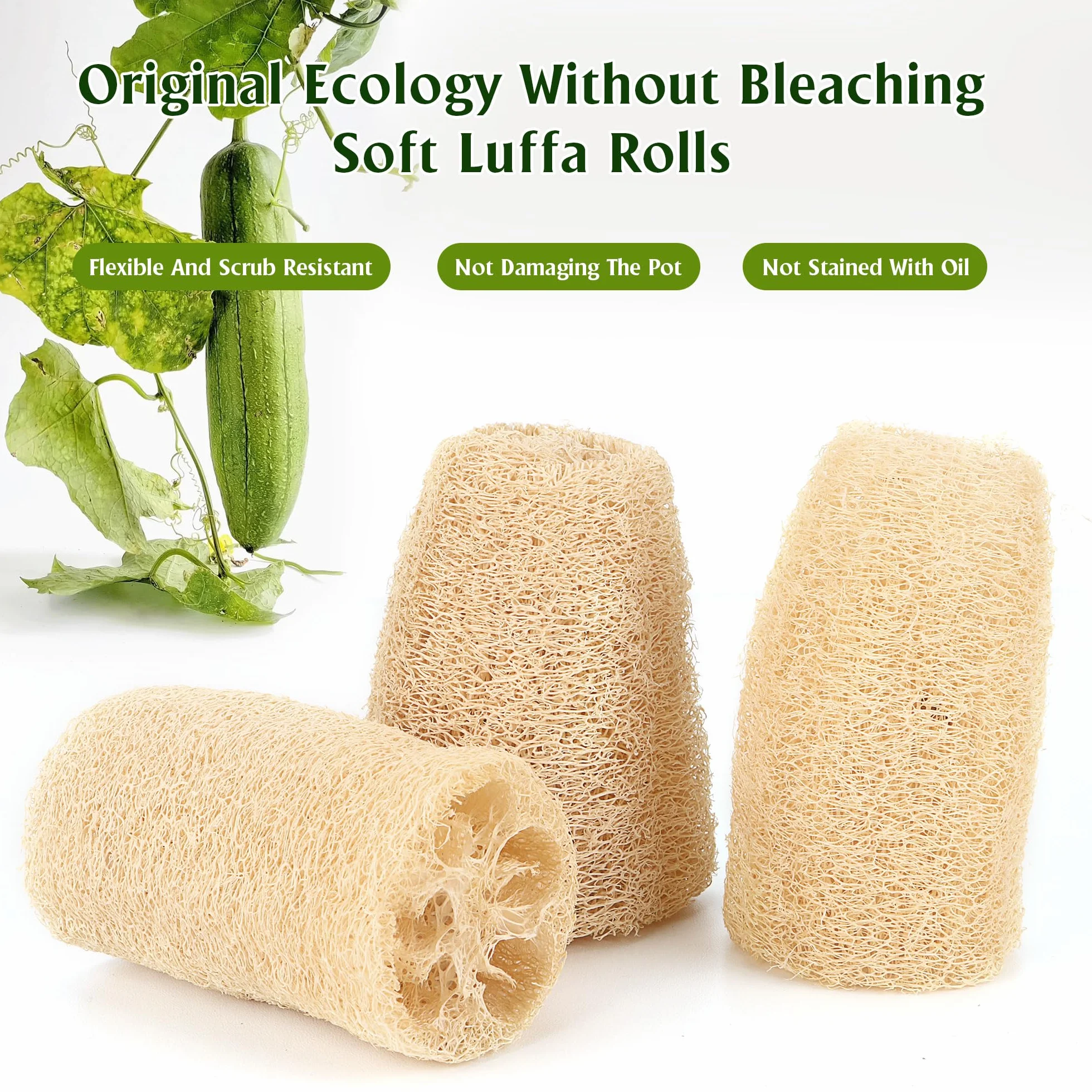 Éponge Loofah Naturel Entier 6 Pièces, Fibres Végétales Biodégradables pour Salle de Bain et Douche