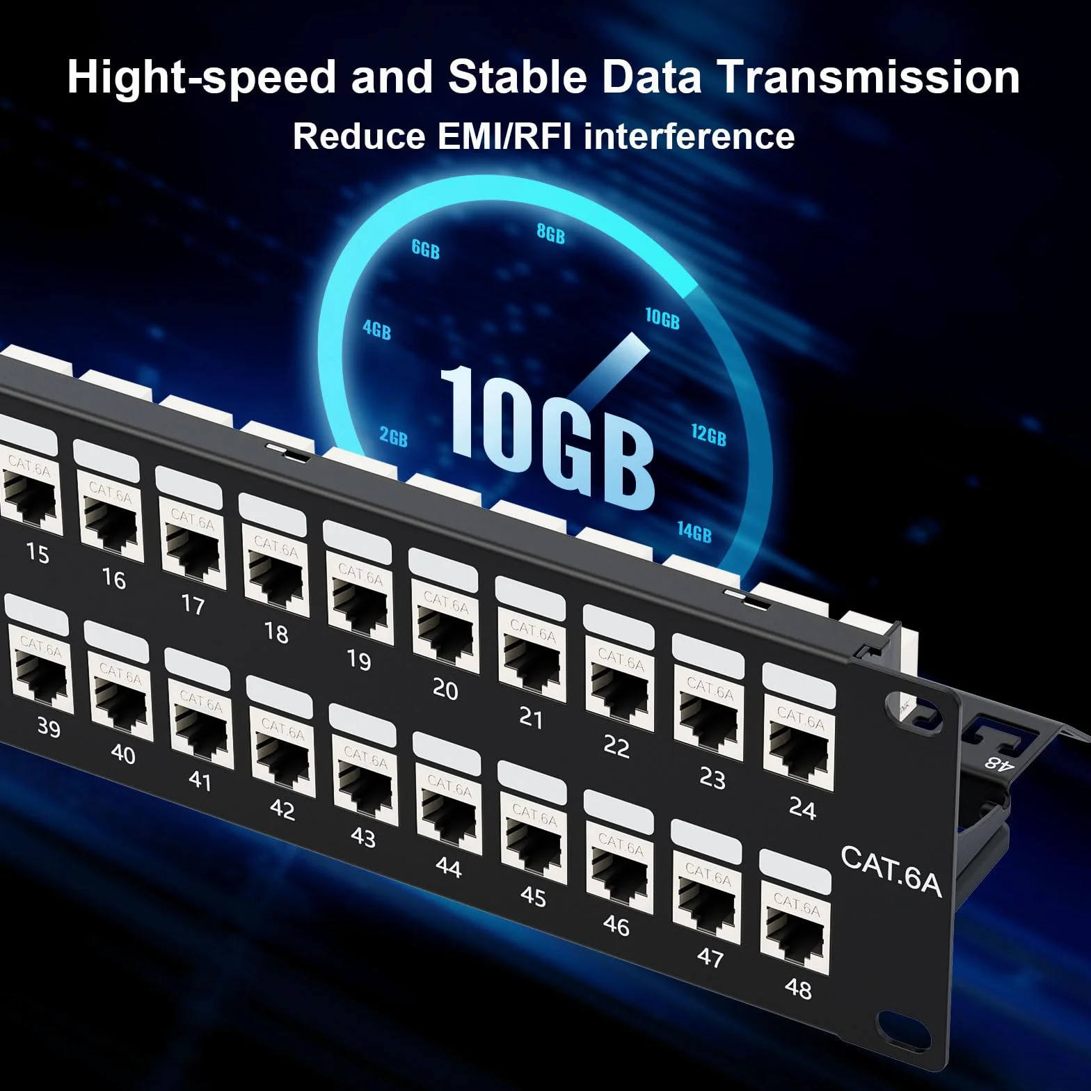 iwillink Panneau de brassage blindé Cat6a 48 ports avec coupleur RJ45 Keystone | STP Panneau de brassage 10 Gbit/s 48,3 cm 2U avec barre arrière, montage mural/rack, câblage Cat5, Cat5e, Cat6