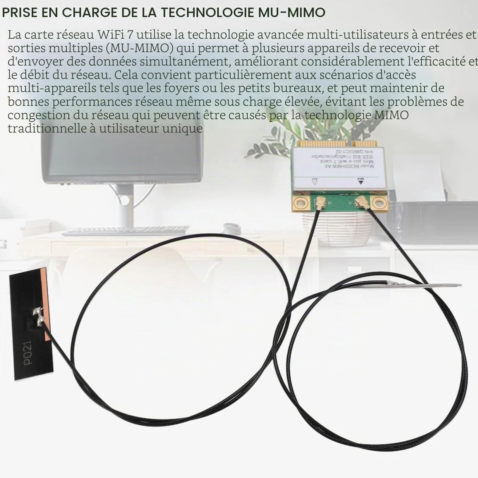 Carte sans Fil WiFi 7, Double Bande 802.11ax Mini PCI-E Adaptateur de Réseau de Carte WiFi, BT5.4 2,4 GHz 574Mbps 5 GHz 2,4 Gbps 6GHz 5800Mbps pour Les Ordinateurs Portables (avec antenne)