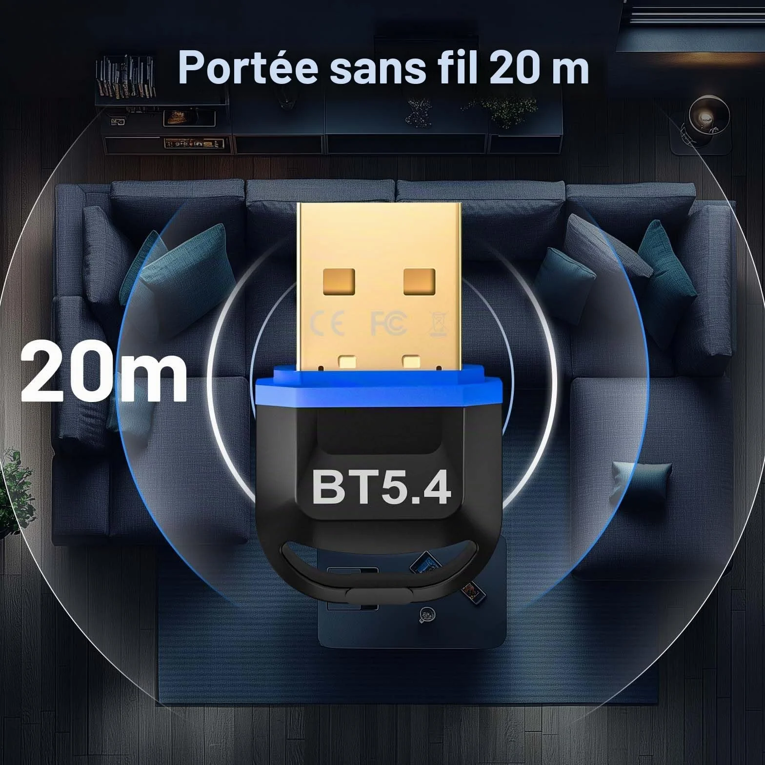 Hoppac Dongle Bluetooth 5.4, Adaptateur Bluetooth USB Faible Latence pour PC, Compatible Windows 11/10/8.1/7