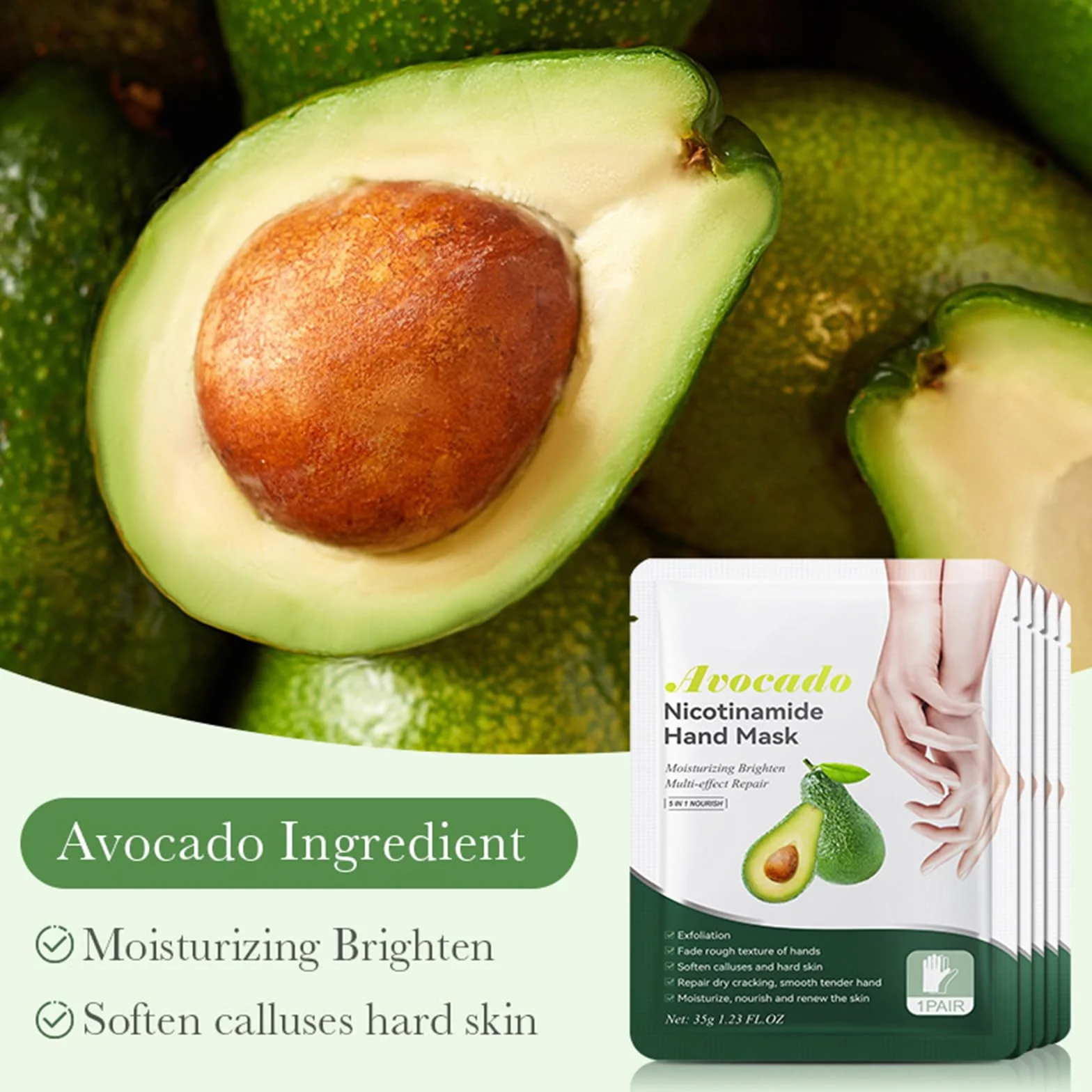 Masques Hydratants et Exfoliants pour les Mains à l'Extrait d'Avocat, Hand Mask Soin Mains Sèches