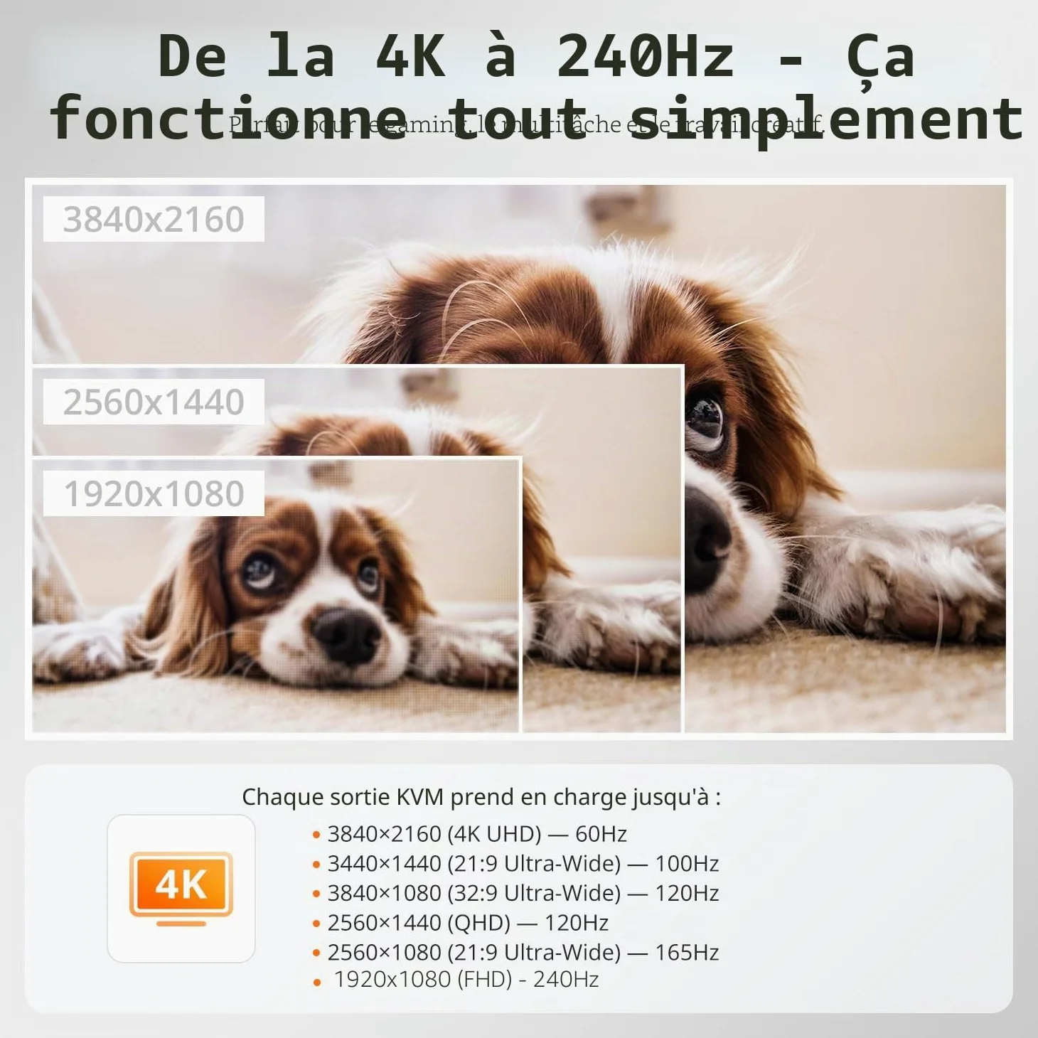 TESmart Pack KVM HDMI 4K@60Hz 4 PC 1 Moniteur + Câble HDMI 2.1 Fibre Optique 10 m 48 Gbit/s 8K@60Hz HDCP 2.3