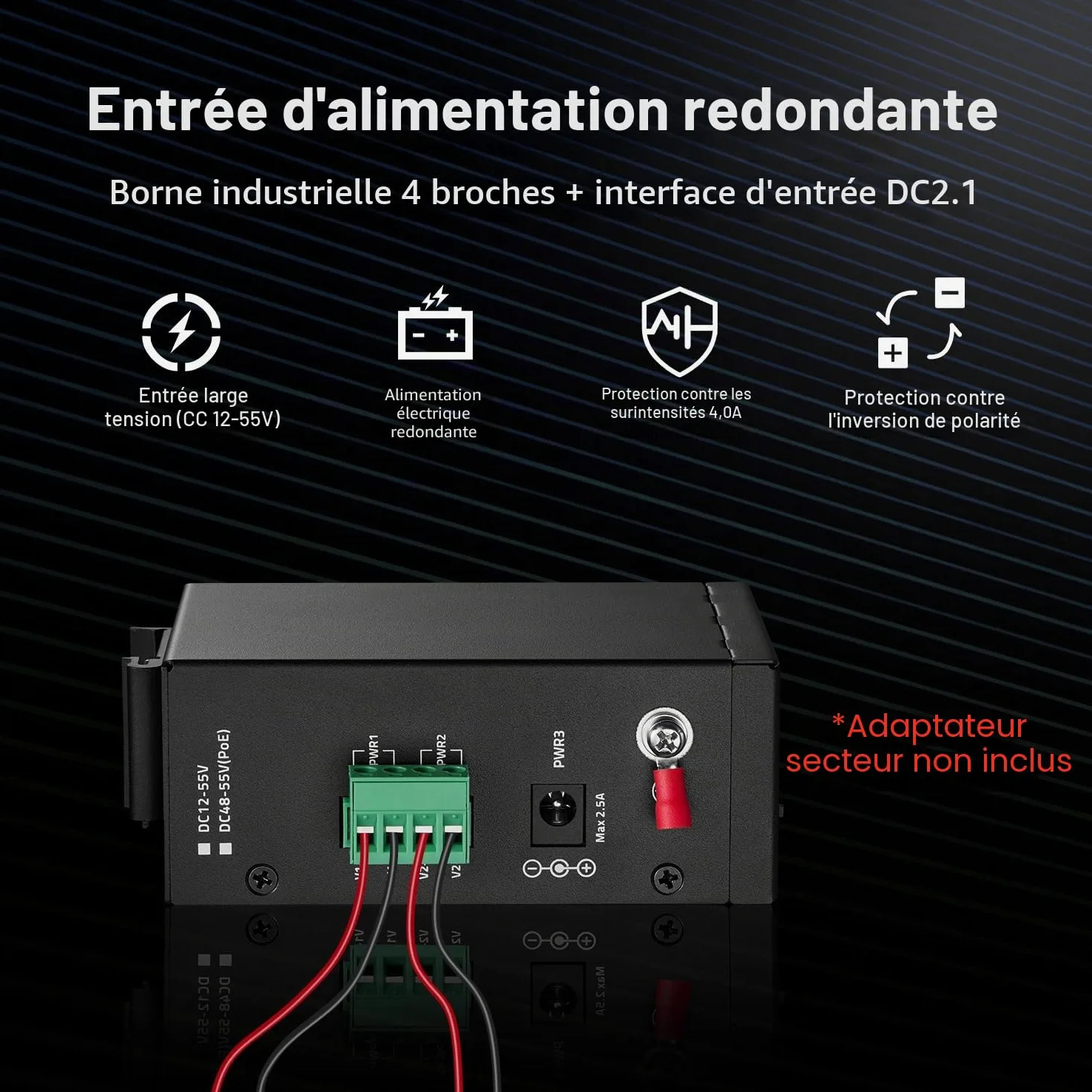 MokerLink Commutateur rail DIN industriel à 8 ports, 8 ports Ethernet 10/100 Mbit/s, portée 250 m, rail DIN en métal et support mural inclus