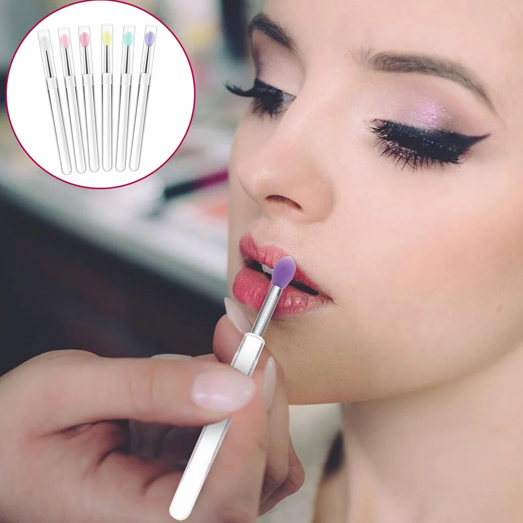 Pinceaux à lèvres réutilisables - Ensemble de 6 applicateurs bâtonnets et brosse pour maquillage précis