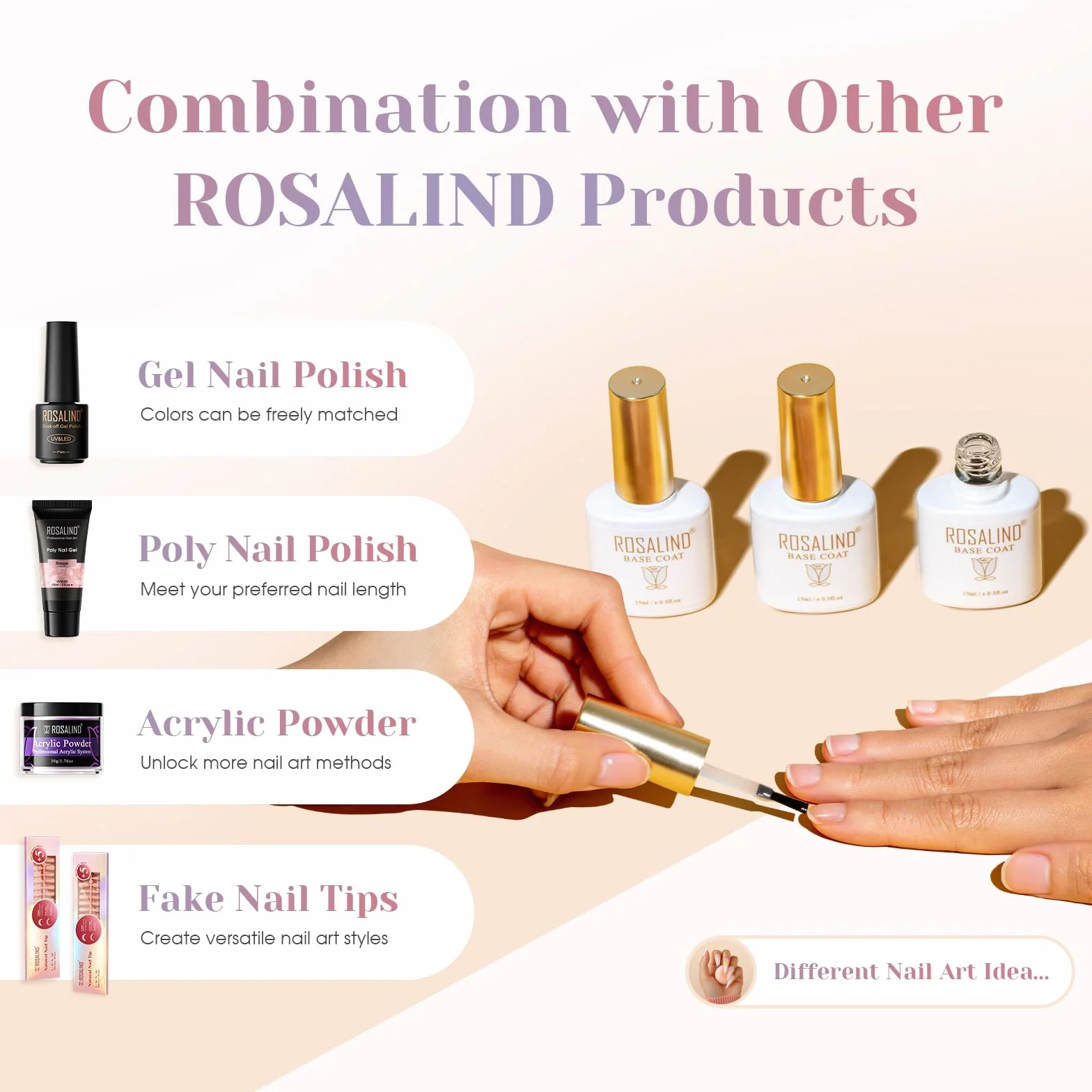 ROSALIND Base Coat Vernis Semi Permanent 15ml UV LED Soak Off Gel Polish