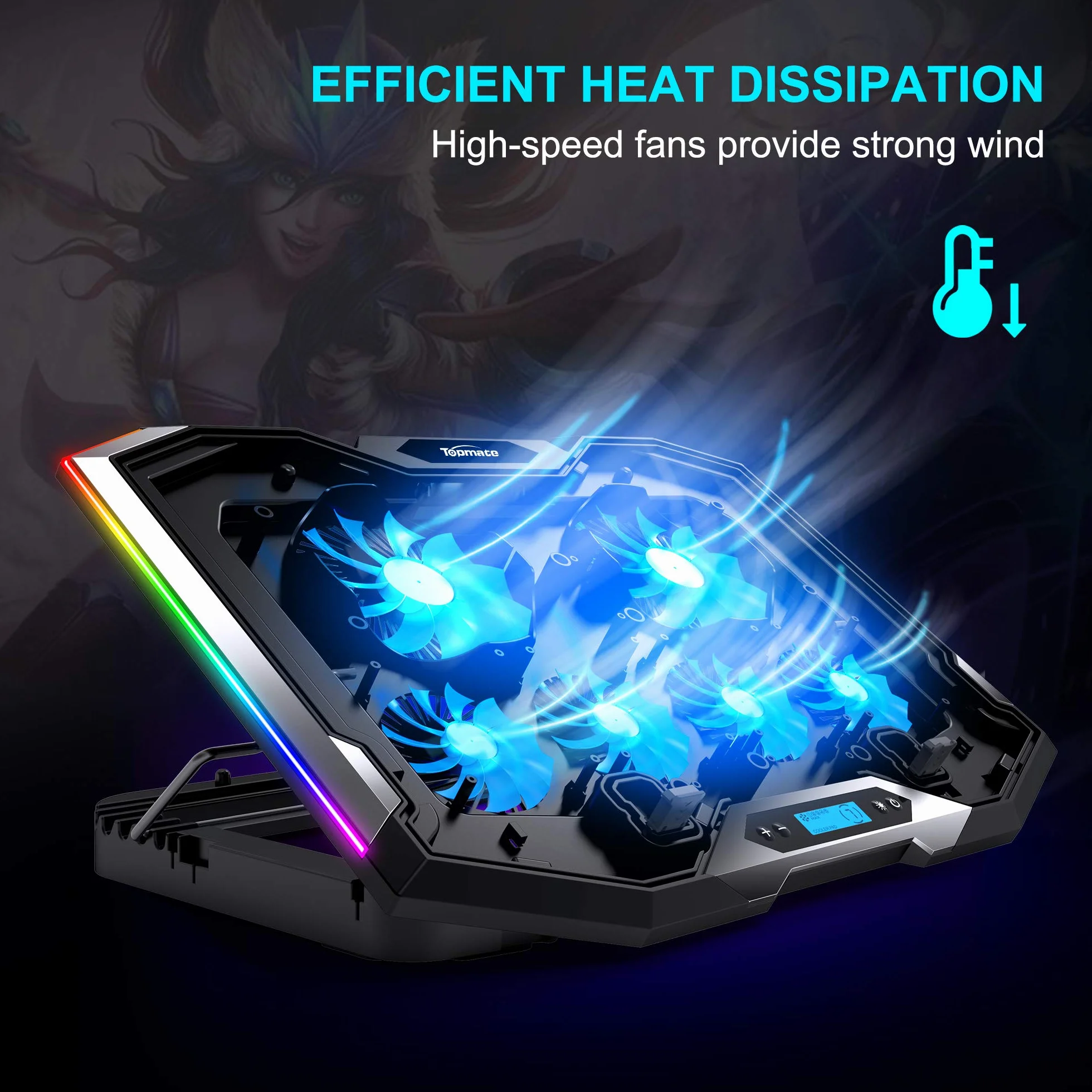 TopMate C11 Laptop Cooling Pad RGB Lighting Cooler Fan 6 Fans 11-17.3"