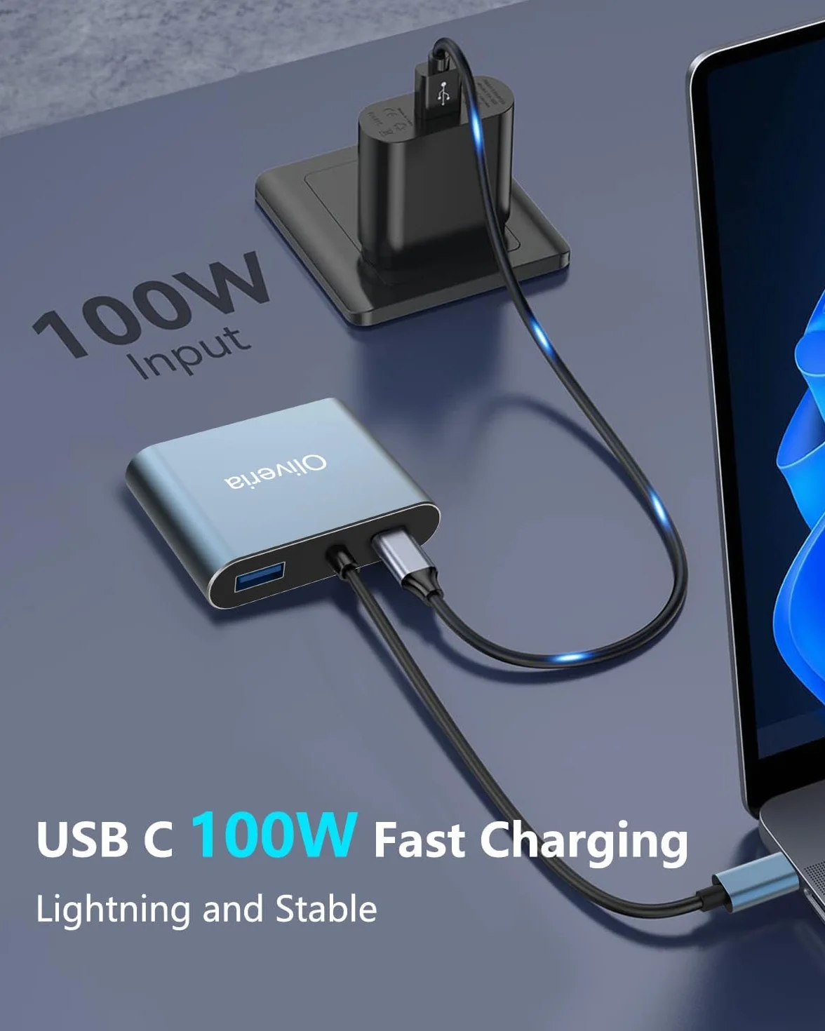 Oliveria Adaptateur multiport USB C 4 en 1 4K 30 Hz HDMI VGA Thunderbolt 3 PD 100 W USB 3.0