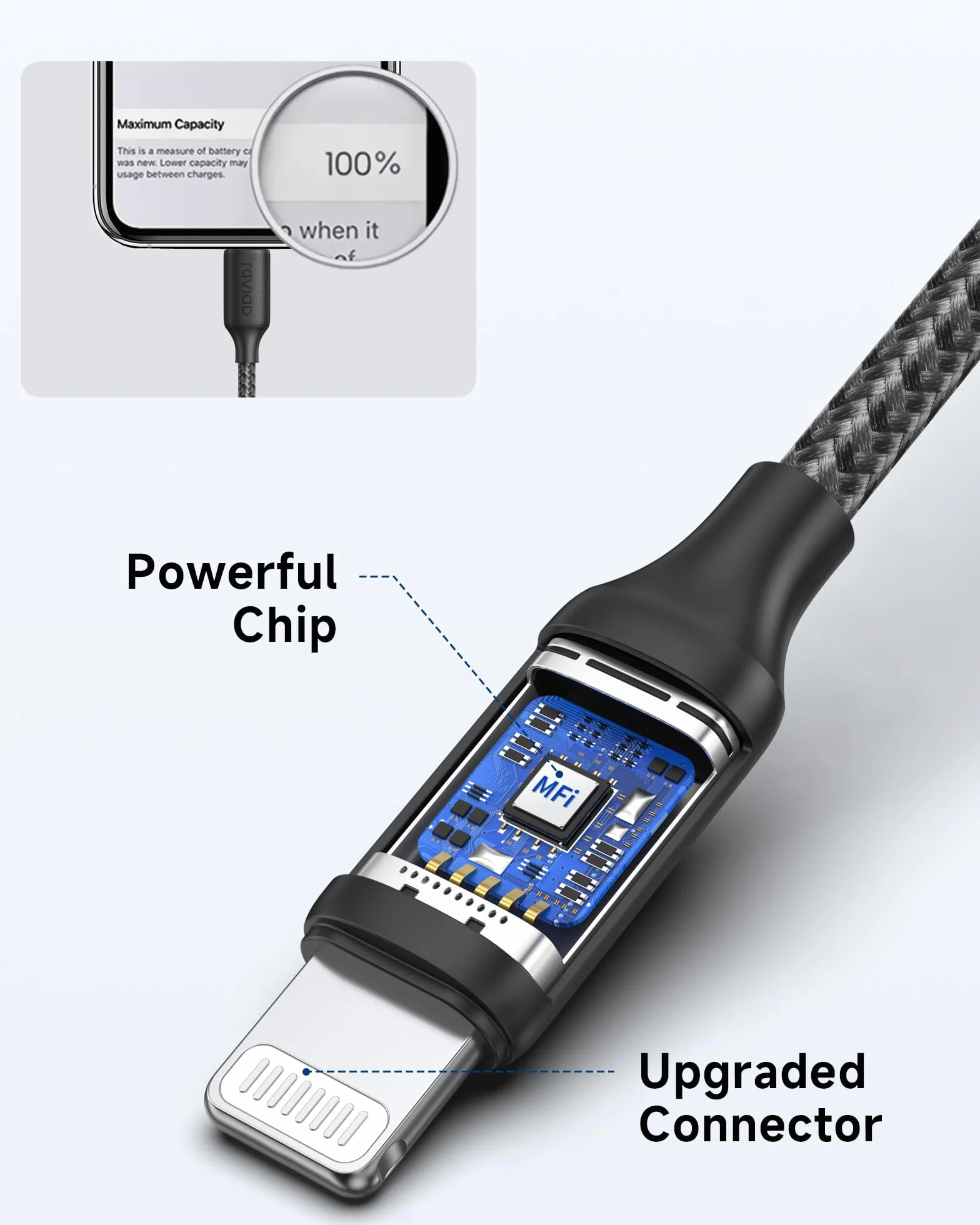 RAVIAD Câble USB C vers Lightning 0.5M Certifié MFi Chargeur Rapide Power Delivery pour iPhone 14 13 12 11 Pro Max Mini XR XS Max X 10 8 7 SE 2020 iPad Noir