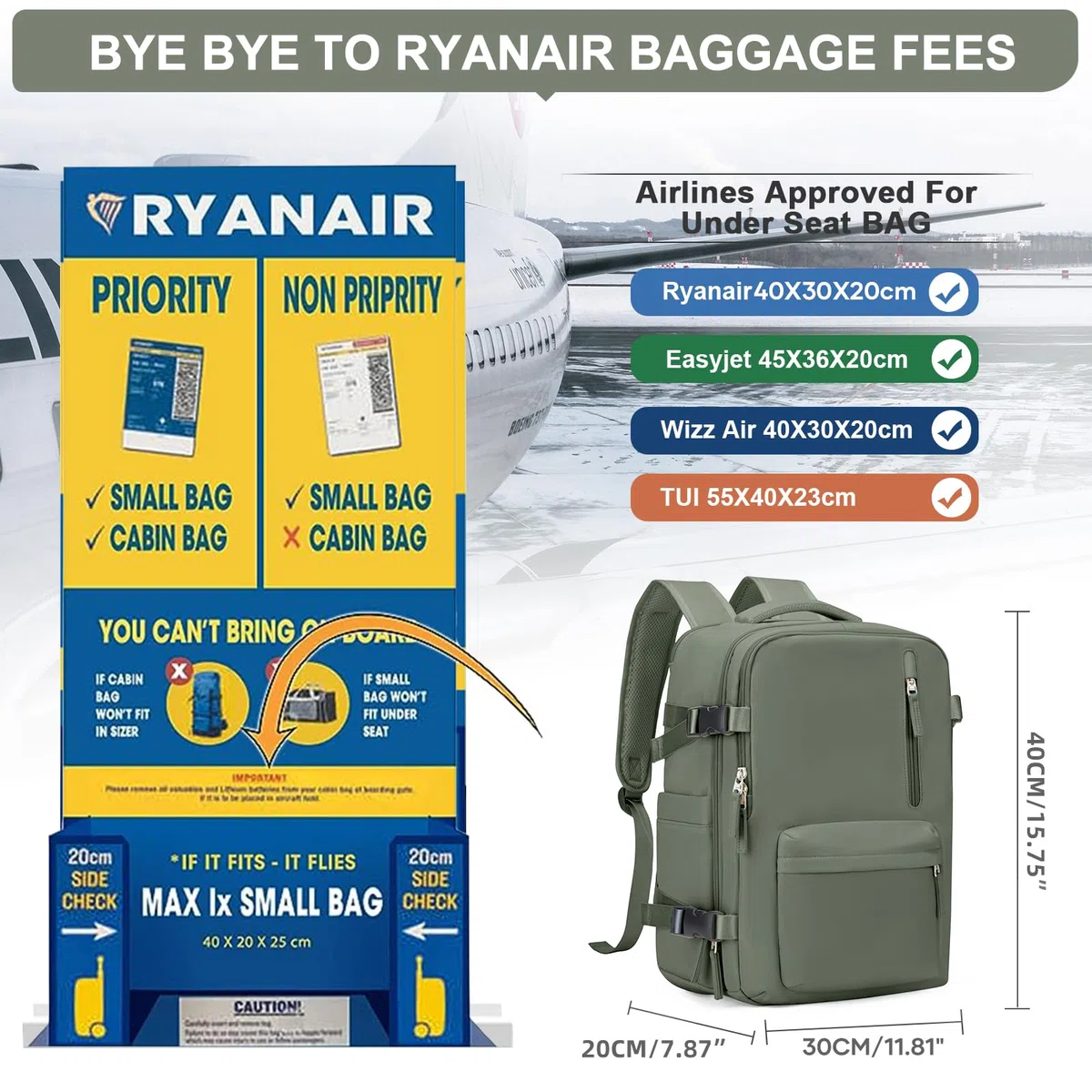 SEAFEW Sac à dos de Voyage Cabine Avion 40x30x20 pour Ryanair sous le siege
