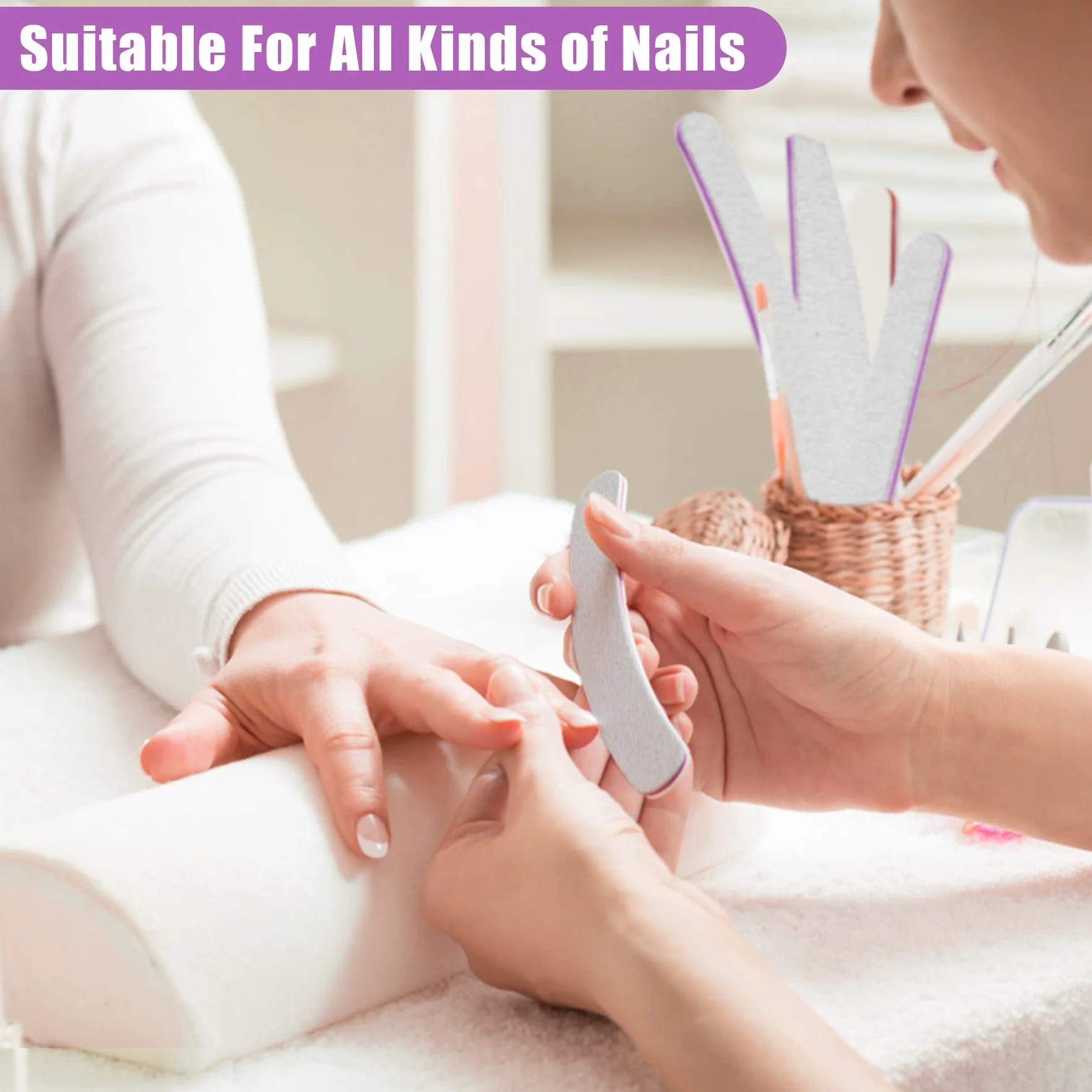 Limes à Ongles Professionnelles Double Face 100/180 Grain, AYITOO, Pour Manucure Nail Art, Forme Straight Gris Violet