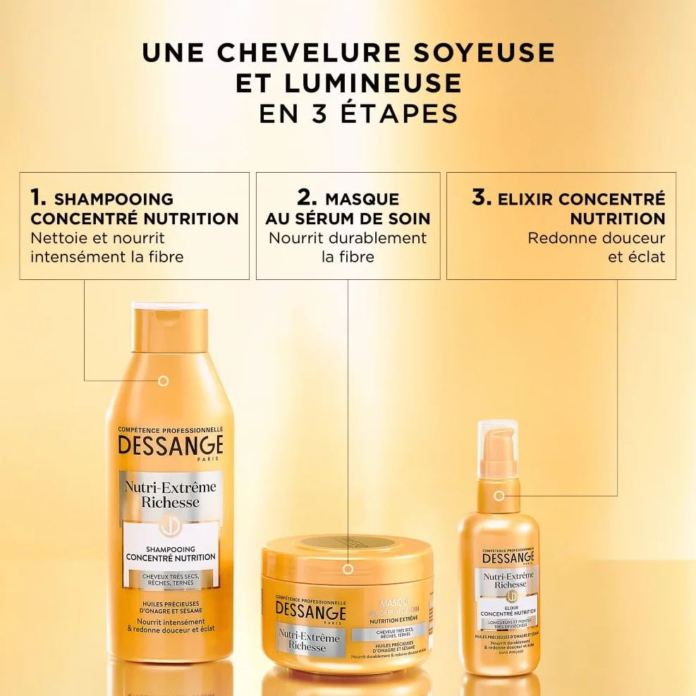DESSANGE Coffret Nutri-Extrême Richesse Shampoing Nourrissant Masque Capillaire Elixir Concentré Nutrition Cheveux Très Secs