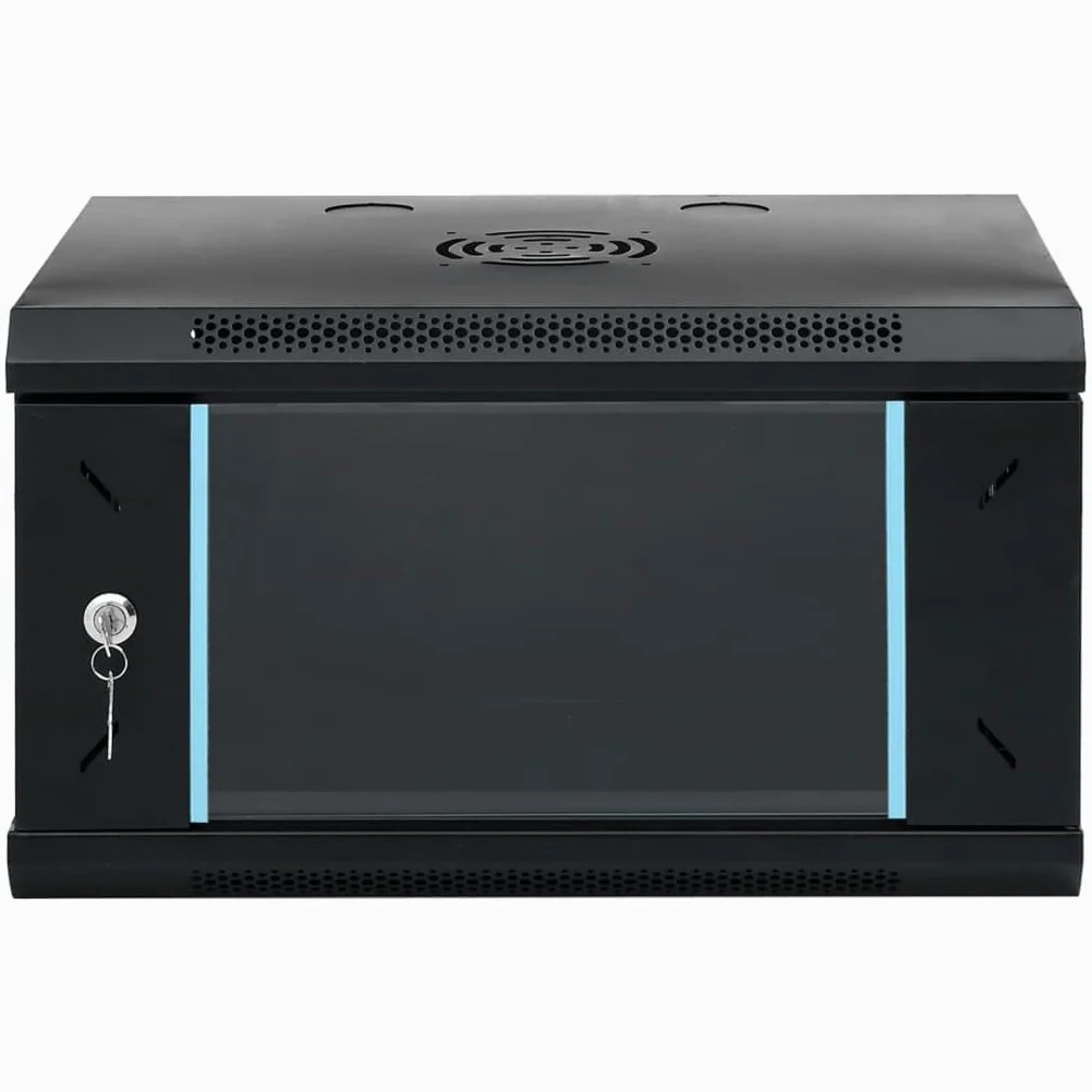 6HE Boîtier mural 19" - Armoire réseau - 53 x 40 x 30 cm - Noir - Verrouillable - Avec porte en verre - IP20