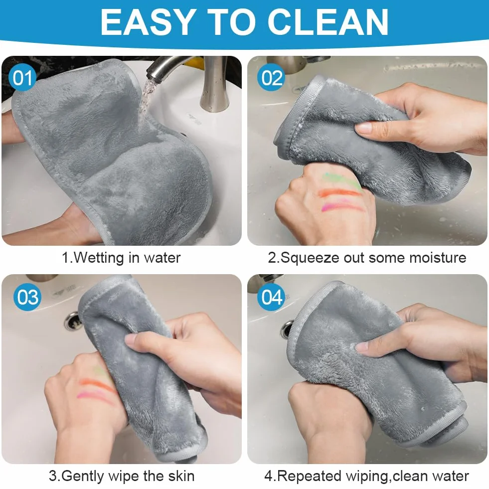 Cotons Démaquillants Lavables 5PCS, Serviette Microfibre Visage Réutilisable 15.7x6.7 Pouces Gris