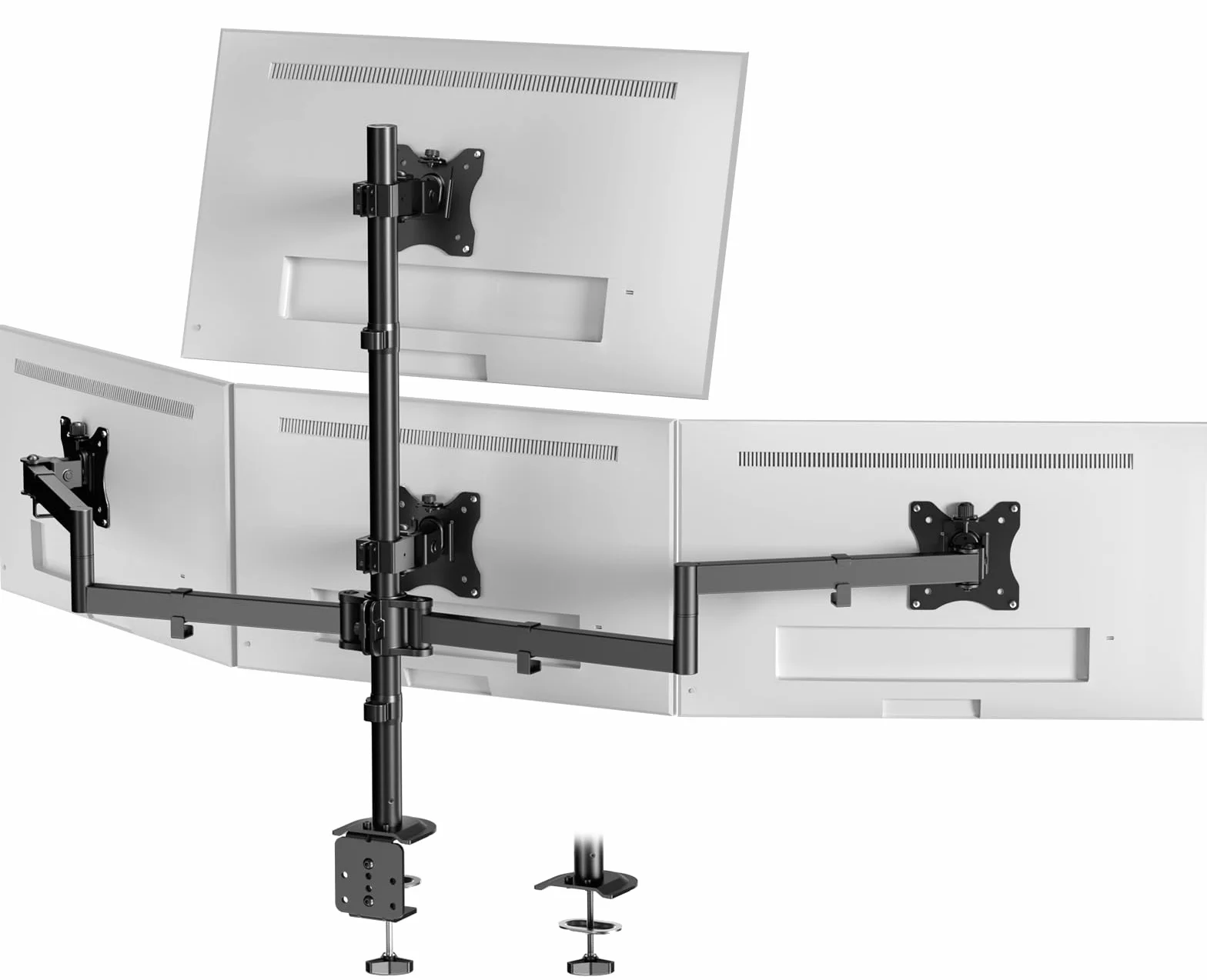 Support pour 4 Moniteurs 17"-27", Support de Bureau Réglable pour Écrans LCD LED, Montage Vertical, Poids Max 10 kg par Bras, VESA 75/100, Noir