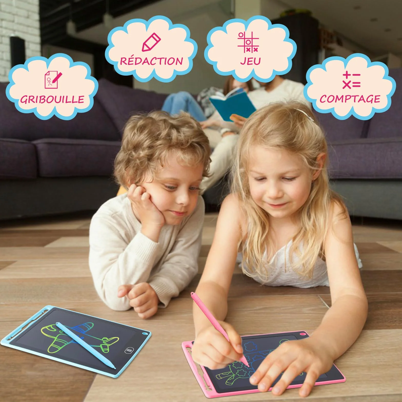 Electight Tablette Dessin Enfant 8,5 Pouces LCD Écriture Verrouillage Effacement Cadeau Éducatif 2-7 Ans Rose Bleu