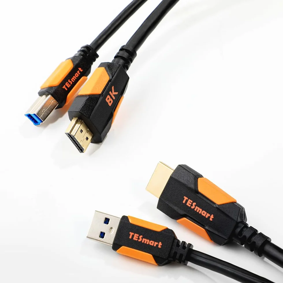 TESmart Câble commutateur KVM 8K HDMI+USB 1,5 m HDMI 2.1 USB 3.0 compatible KVM Switch
