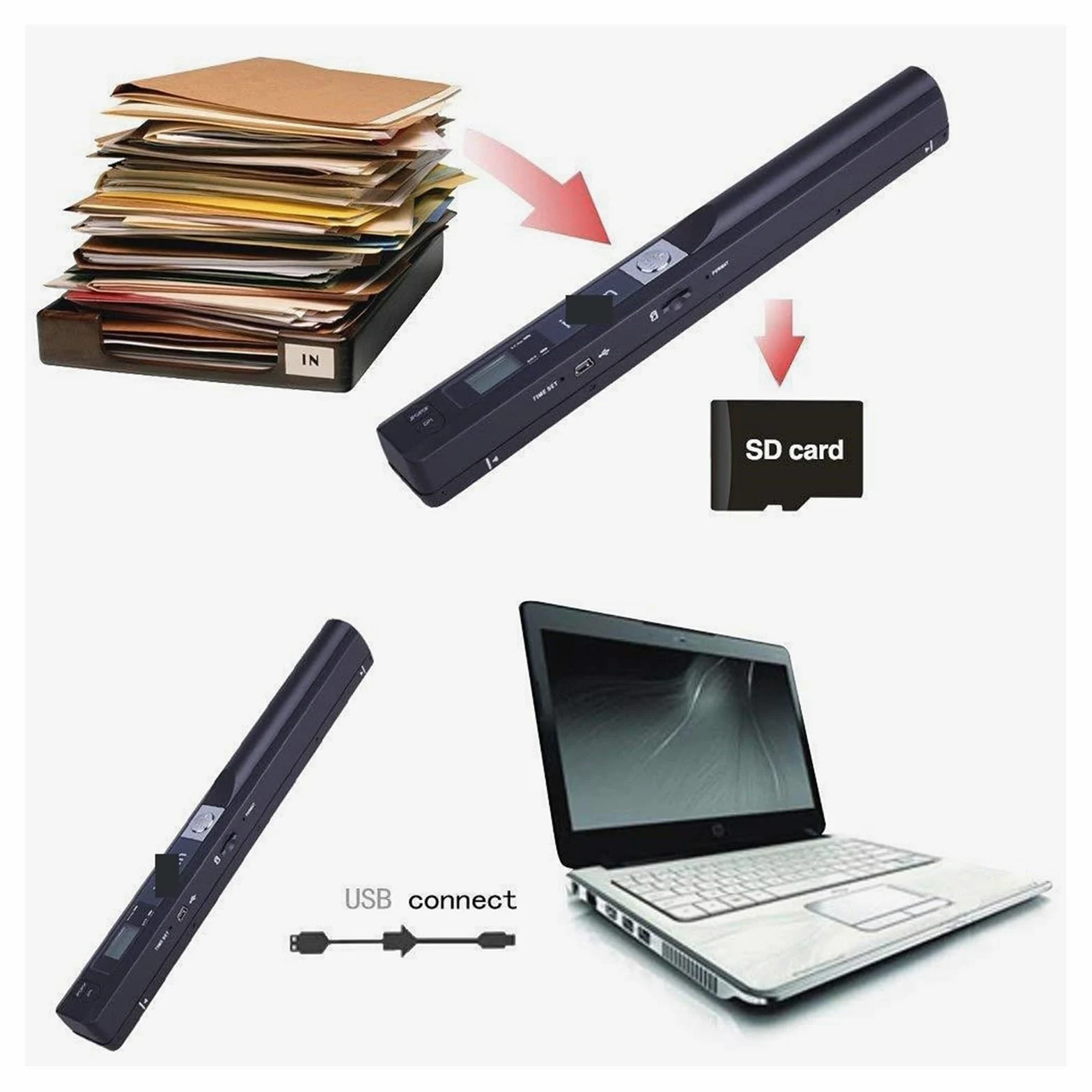 Scanner Portable, Scanner de Documents portatif, Photos fichiers Livres A4 Couleur HD 900DPI, Prise en Char des formats JPEG et CPF(Groen)