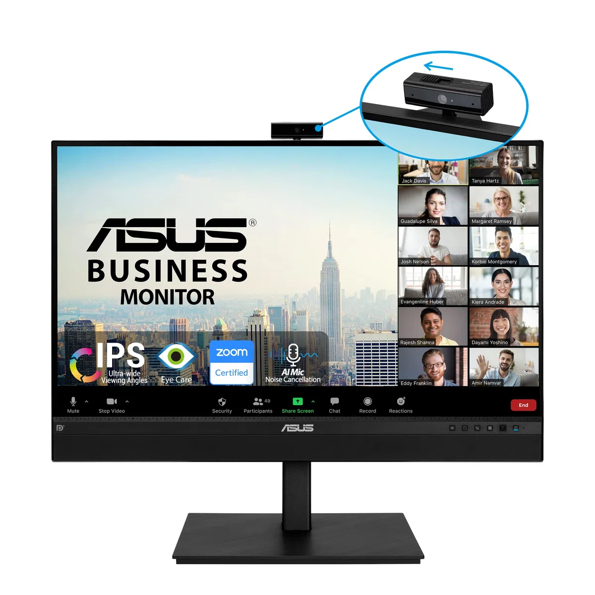 ASUS BE27ACSBK - Ecran PC 27'' WQHD Webcam rotative 2MP et Micro - Dalle IPS - 16:9-2560x1440-350cd/m² - Display Port, HDMI, 1x USB-C & 4X USB 3.0 - Haut-parleurs - Kit Mini PC - Zoom Certified