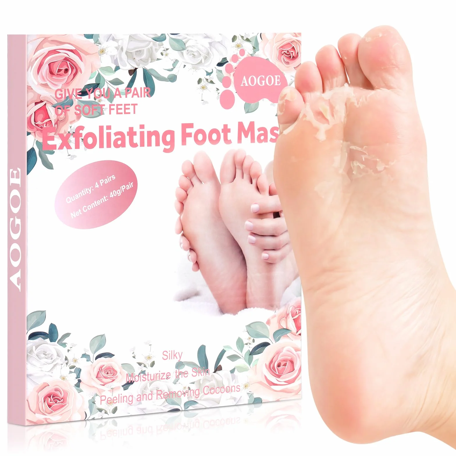 Masque Pieds Peeling Exfoliant 4 Paires Hydratant Rose Chaussette Exfoliante Nourrissant Callosités Crevasses Pieds Secs