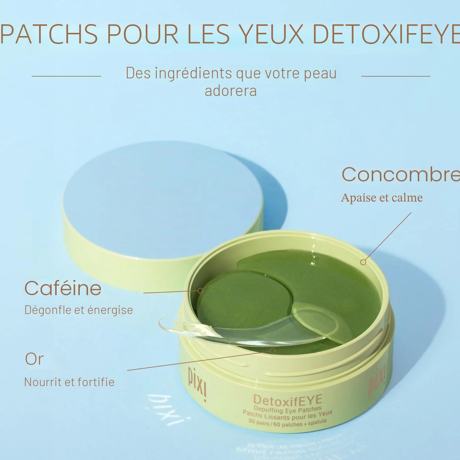 Pixi Beauty DetoxifEYE Eye Patches à l’Acide Hyaluronique, Caféine, Concombre et Or – 30 Paires