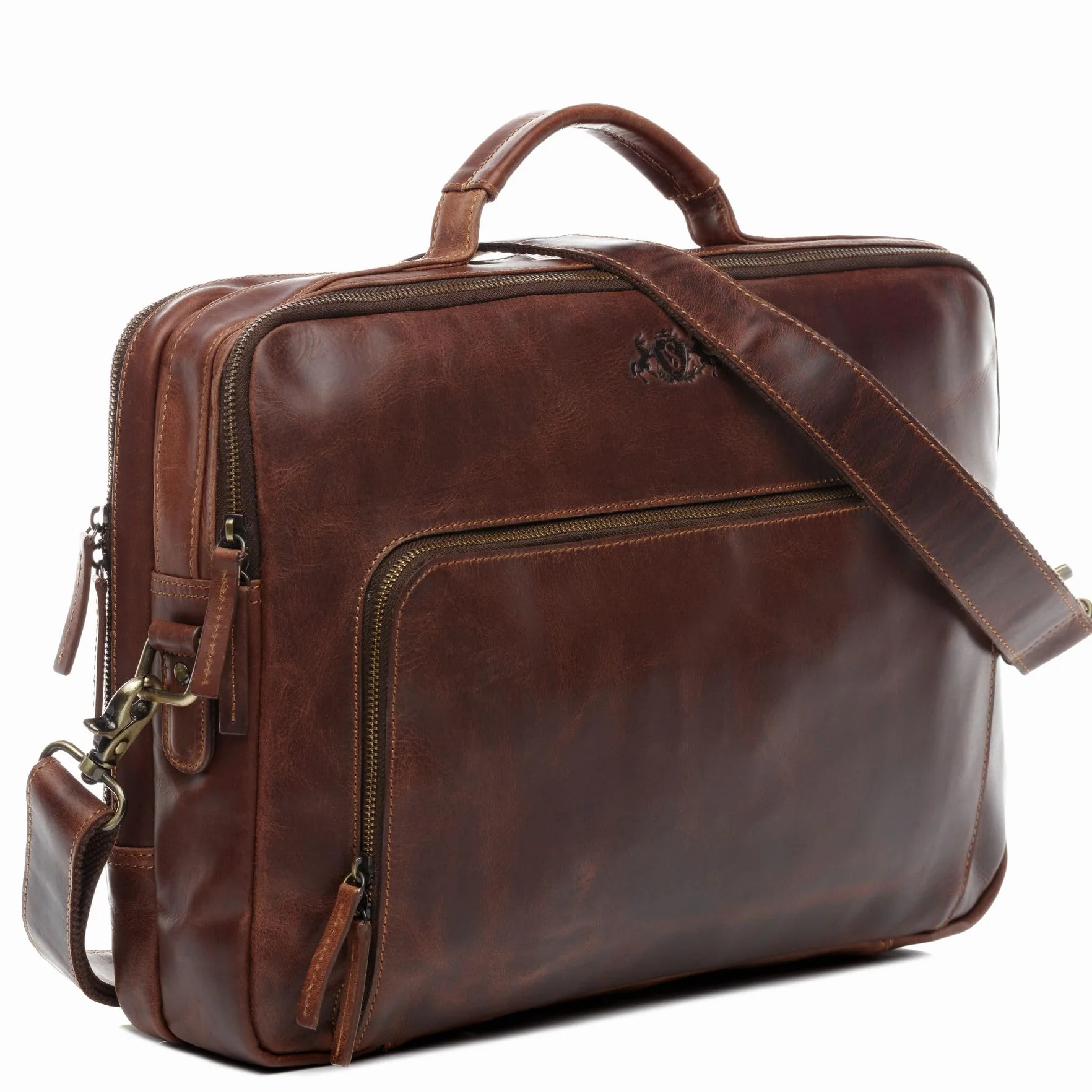 SID & VAIN Sac Ordinateur Portable Cuir véritable 15.4 Pouces Simon Mallette Professionnelle bandoulière XL Grand pour Hommes et Femmes Serviette de Travail Etudiante Marron