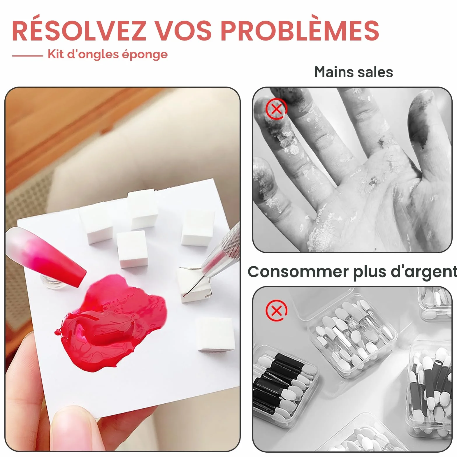Qufiiry 100 PCS Nail Art Éponge Dégradé avec Pince Métallique Babyboomer Ongle