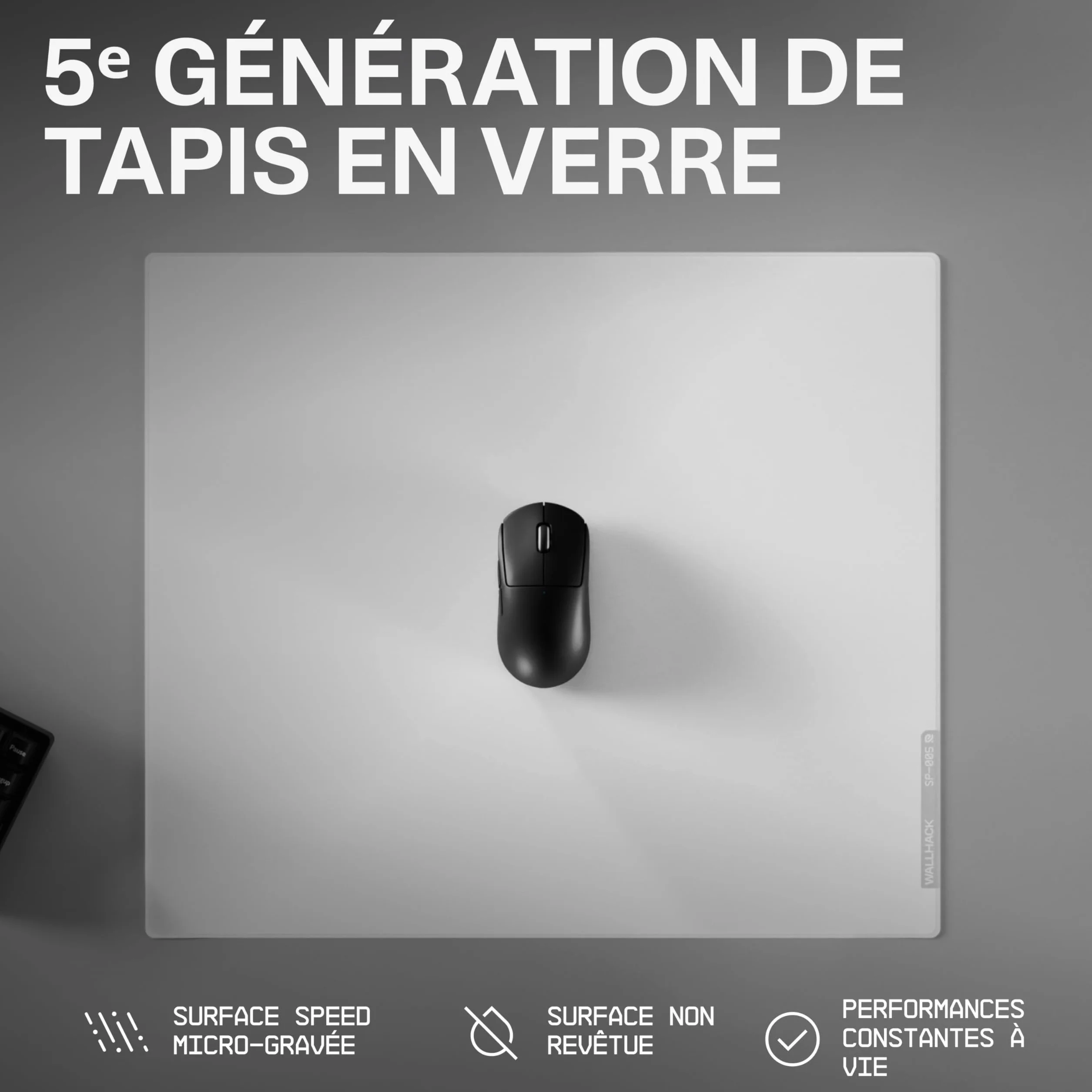 Wallhack SP-005 Tapis de Souris Gaming en Verre Grand Format Esports Verre Trempé Glide Fluide Faible Friction Portable avec Étui Blanc