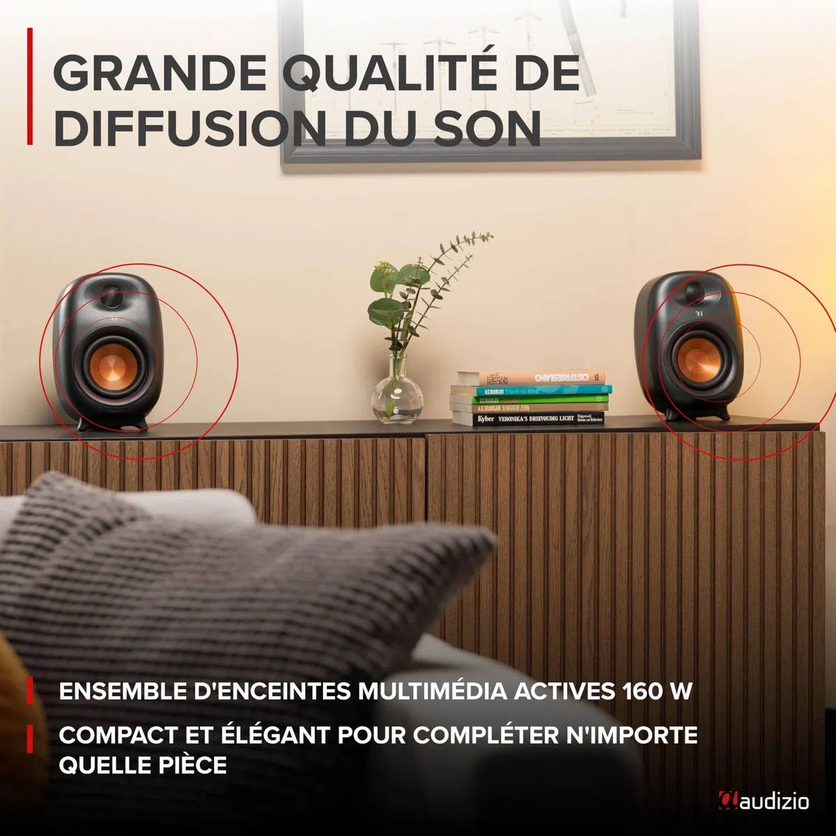 Audizio Pack RS80 - Enceintes PC & Studio Actives BT sans Fil 160 W Noir | DSP 3 Modes | Entrées RCA, USB, Optique | Son Clair et Puissant pour Bureau et Home-Studio