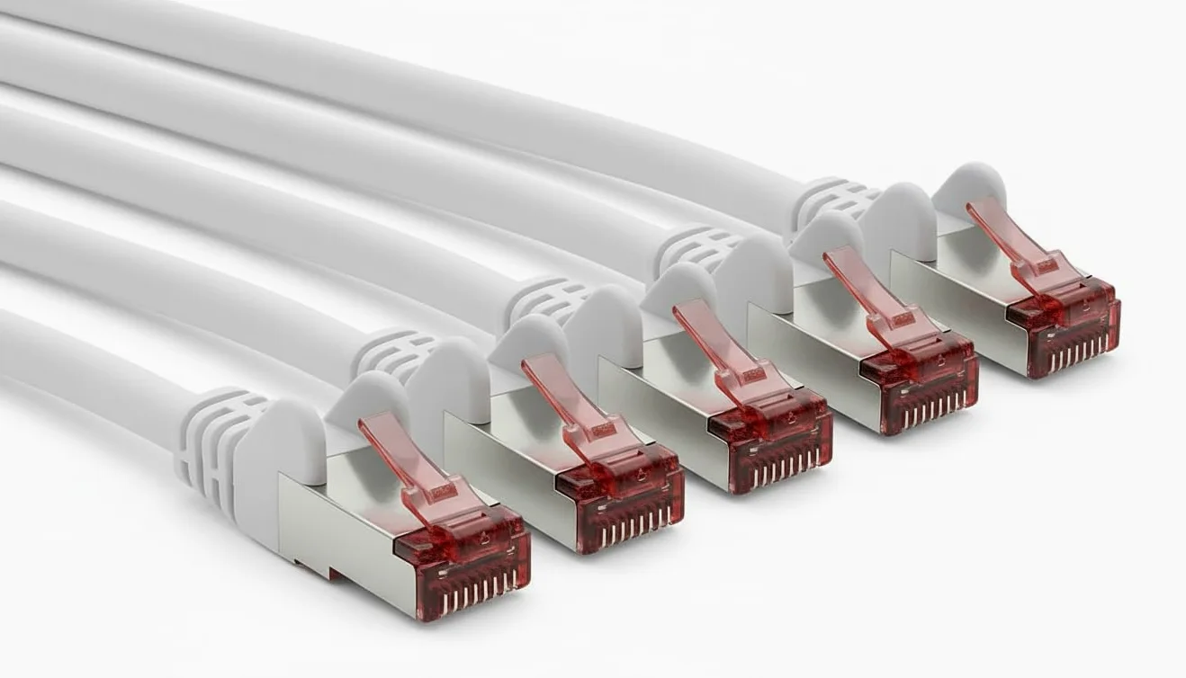 Lot de 5 câbles LAN Cat6 - 10 m - Blanc - Câble réseau Ethernet RJ45 - Câble patch S/FTP PiMF - Double blindage Gigabit 250 MHz - Contacts plaqués or pour routeur, modem, commutateur, PC
