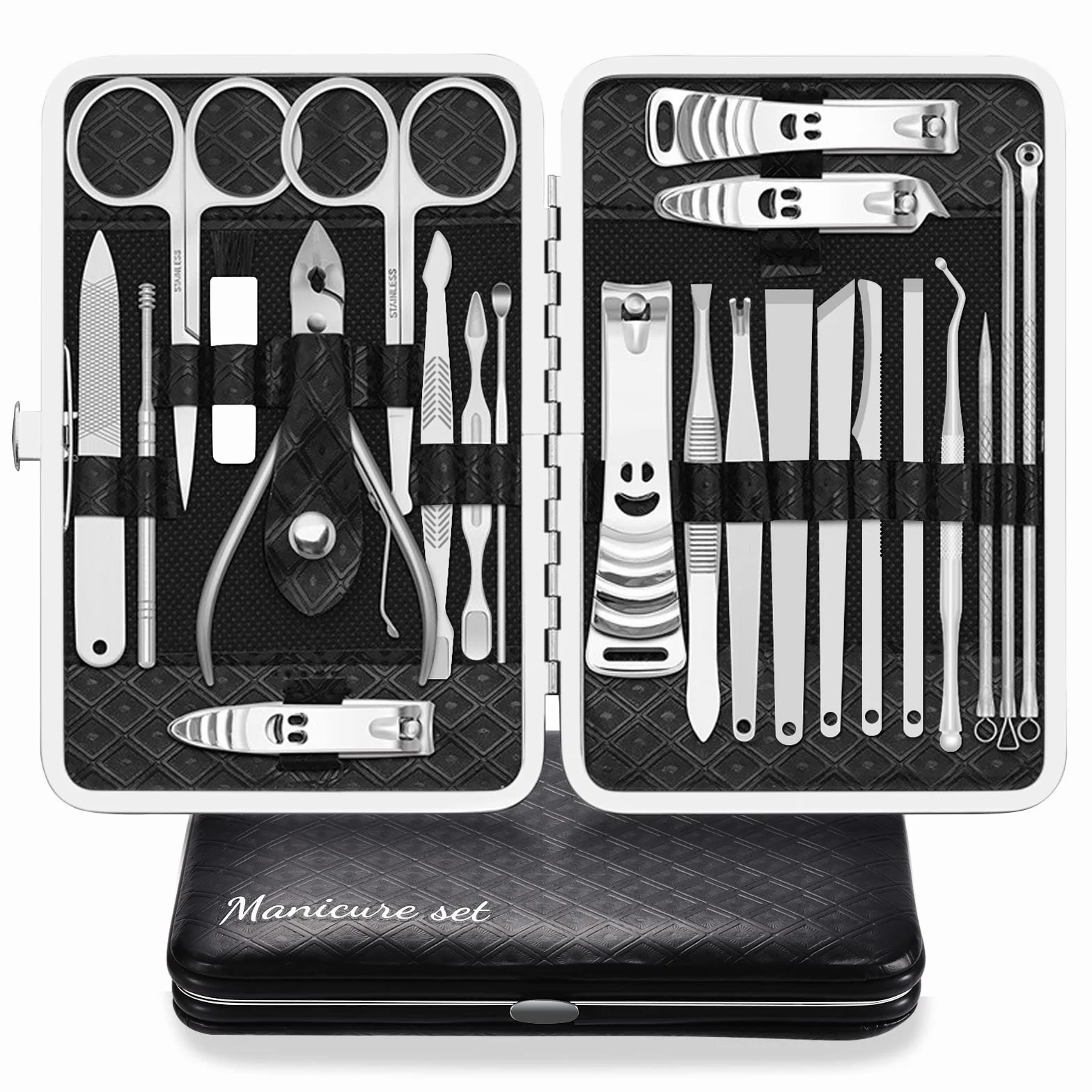 Professionnel Kit Manucure Pedicure Coupe Ongle Acier Inoxydable 23pcs Noir/Argent