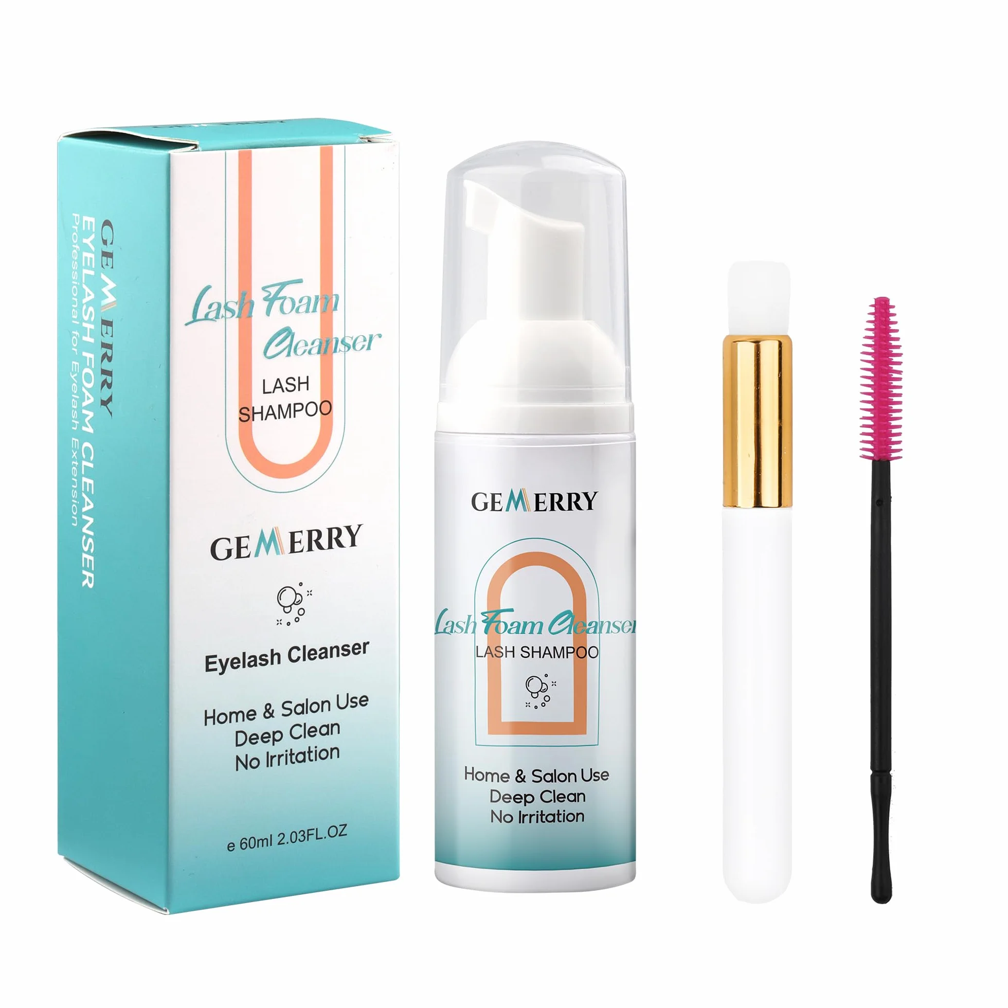 GEMERRY 60 ml Shampoing Cils Extension Nettoyant avec Brosse de Nettoyage