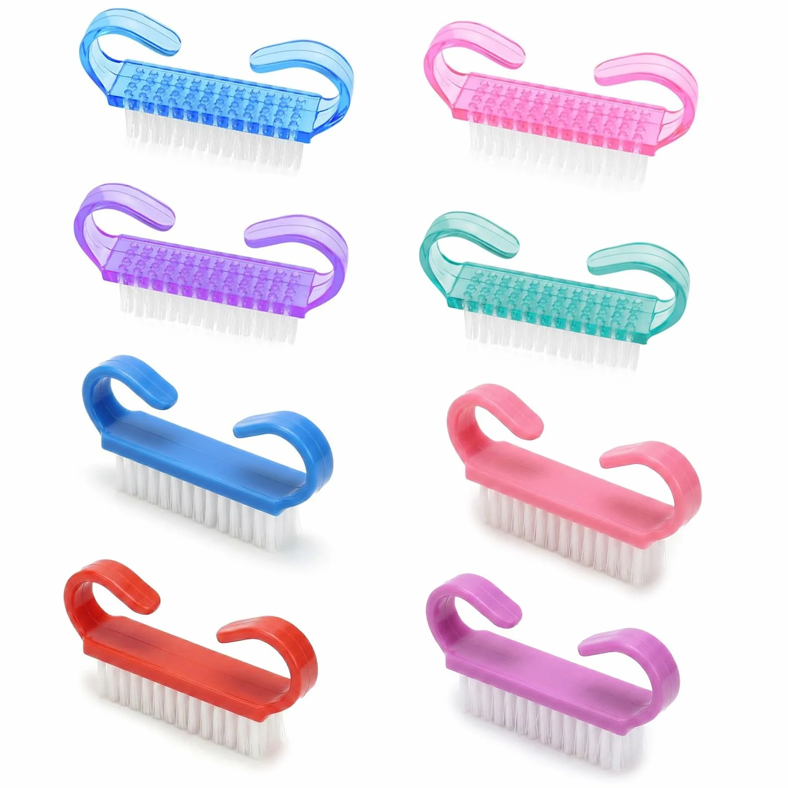 Lot de 8 Brosses à Ongles avec Poignée en Plastique, Outil de Nettoyage Exfoliant pour Nail Art
