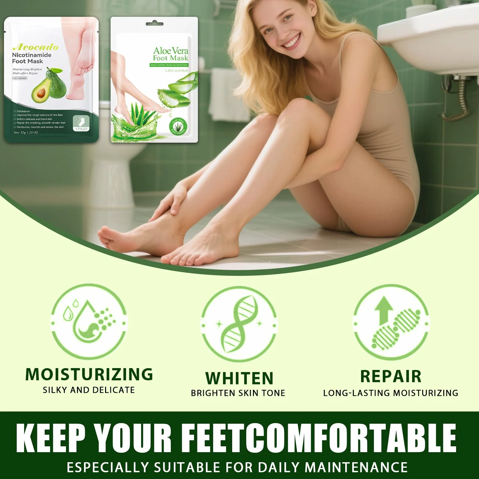 Masque Pied Peeling Exfoliant, Chaussettes Hydratantes Aloe Vera Avocat pour Callosités