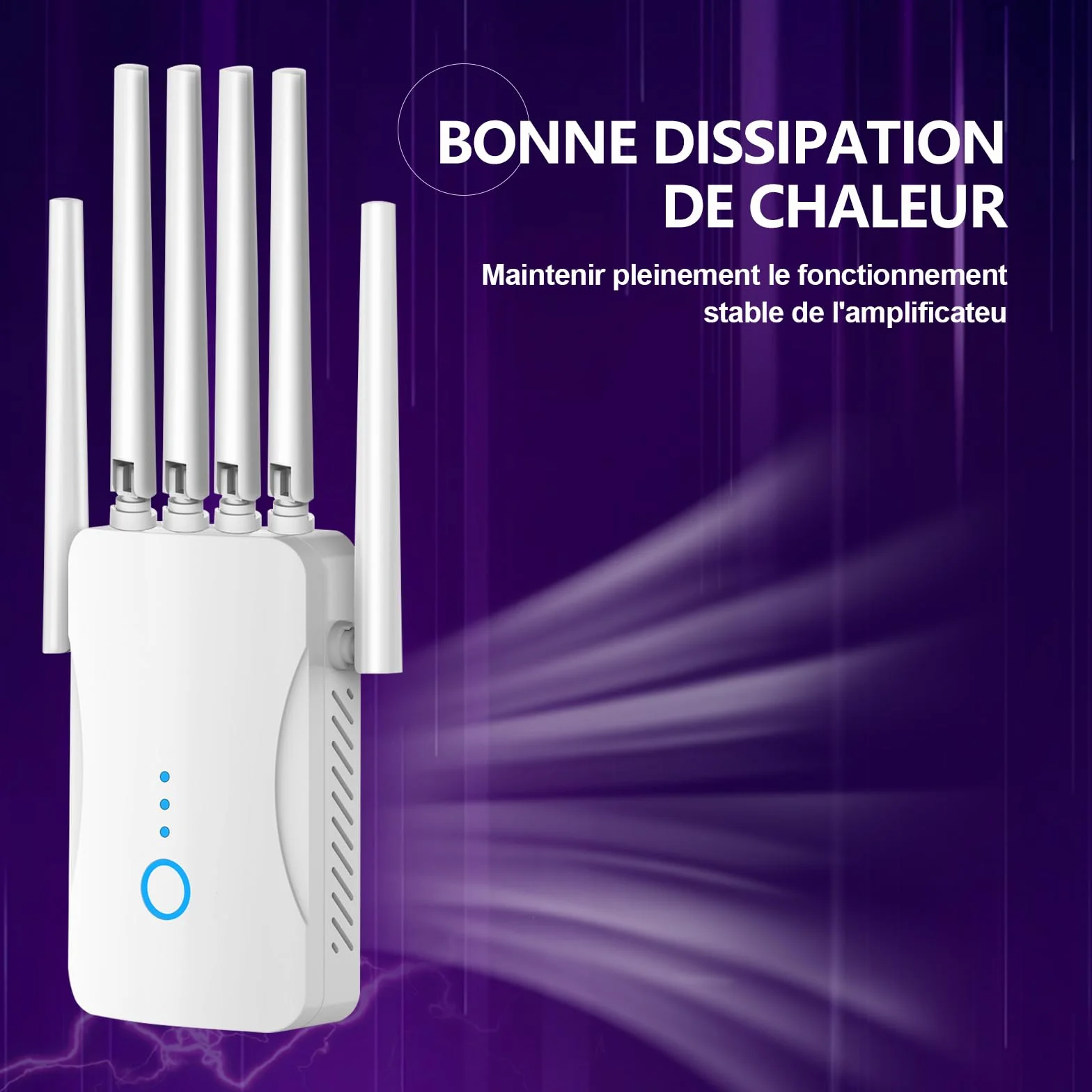 Amplificateur WiFi Puissant 6 Antennes, Répéteur WiFi Couverture 9000 pi², Mode AP, Maison Bureau