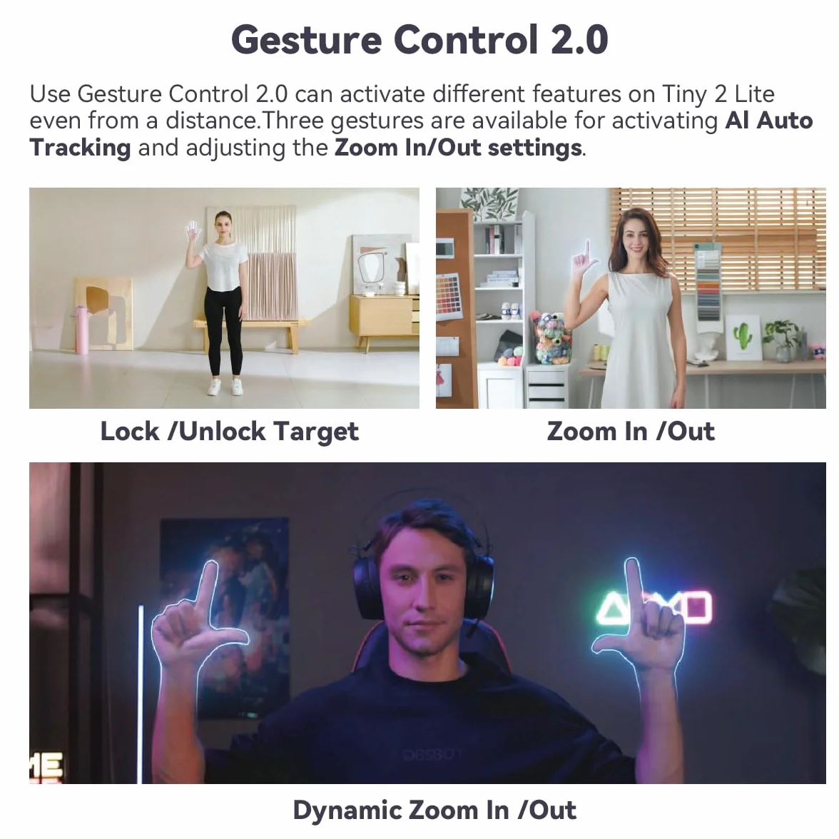 OBSBOT Tiny 2 Lite, PTZ 4K Webcam 1080P@60fps HDR, Capteur 1/2"