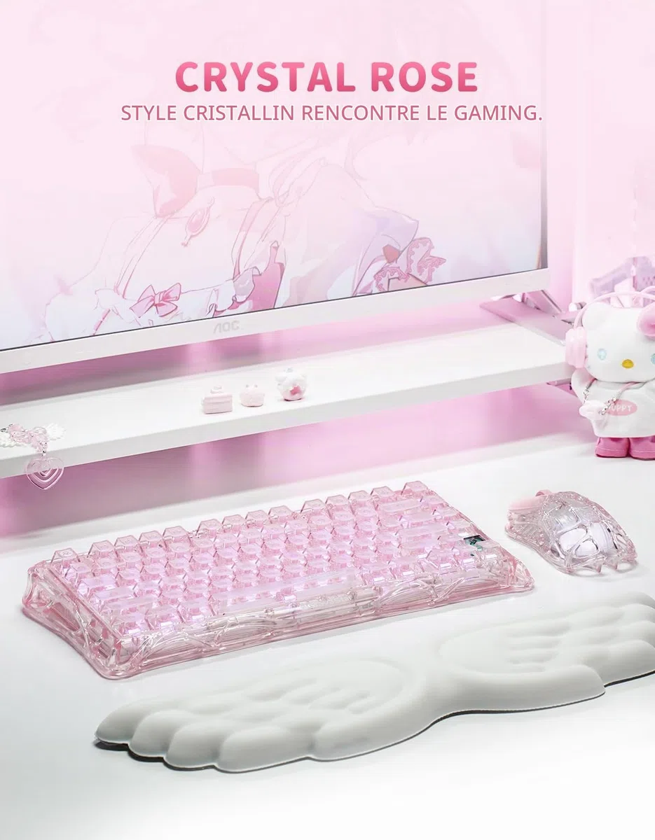 GravaStar Mercury K1 Lite Clavier Gamer Mécanique sans Fil 75%,Crystal Rose