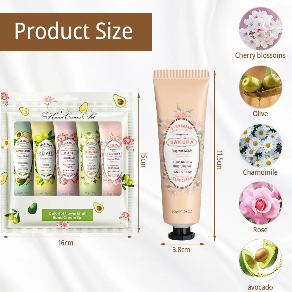 LOPHE Mini Crèmes pour les Mains 5 Pcs Ensemble Crème Hydratante Réparatrice Mains et Pieds Secs