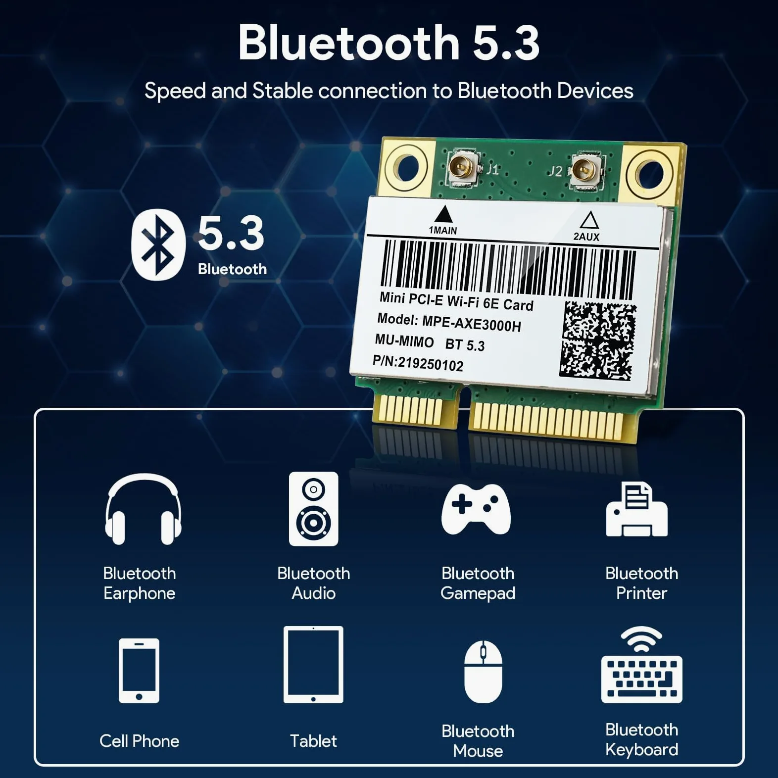 AX210HMW Carte WiFi 6E pour ordinateur portable Mini interface PCIE, module sans fil tribande pour ordinateur portable, adaptateur WiFi 802.11AX avec Bluetooth 5.3, MU-MIMO, prend en charge Windows 11