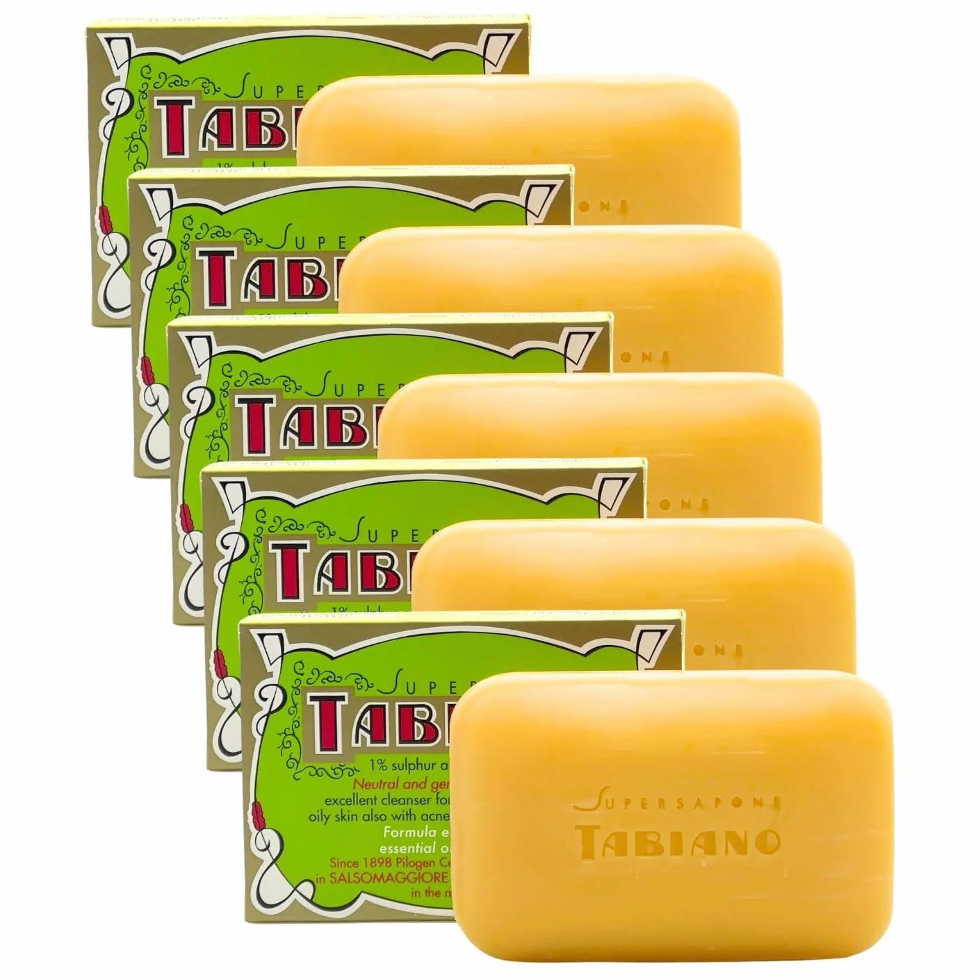 Savon au Soufre et Glycérine Superpack 5 Savons Supersapone Tabiano Anti-Acné Psoriasis Eczéma 125g