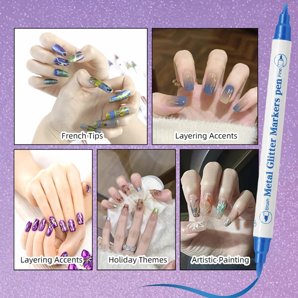 Kit 10 Stylos Vernis à Ongles Double Embout Pinceau Pointe Fine 3D Séchage Rapide Manucure