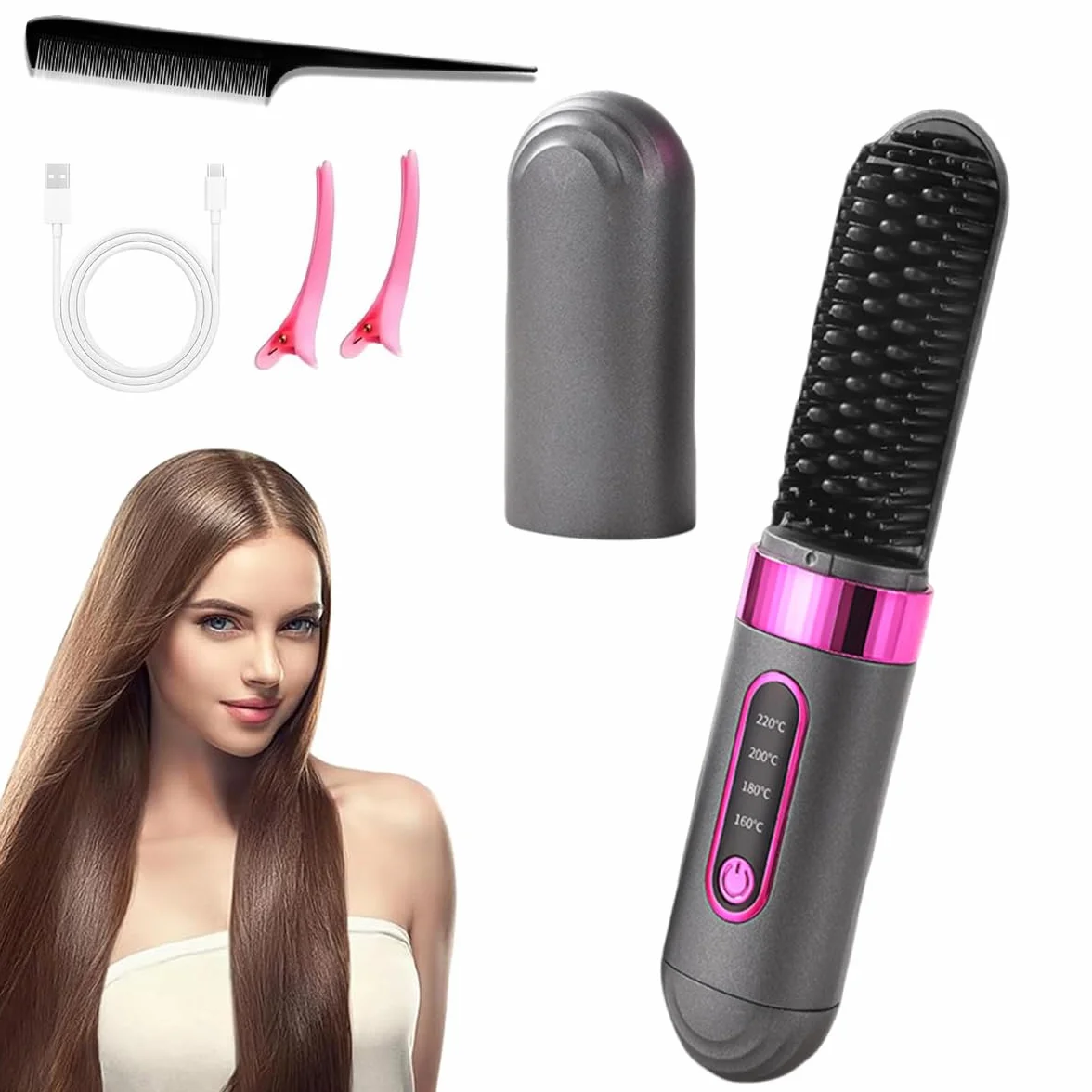 Brosse Lissante Sans Fil Chauffage Céramique MCH 4 Réglages Température Soin Capillaire Ions Négatifs