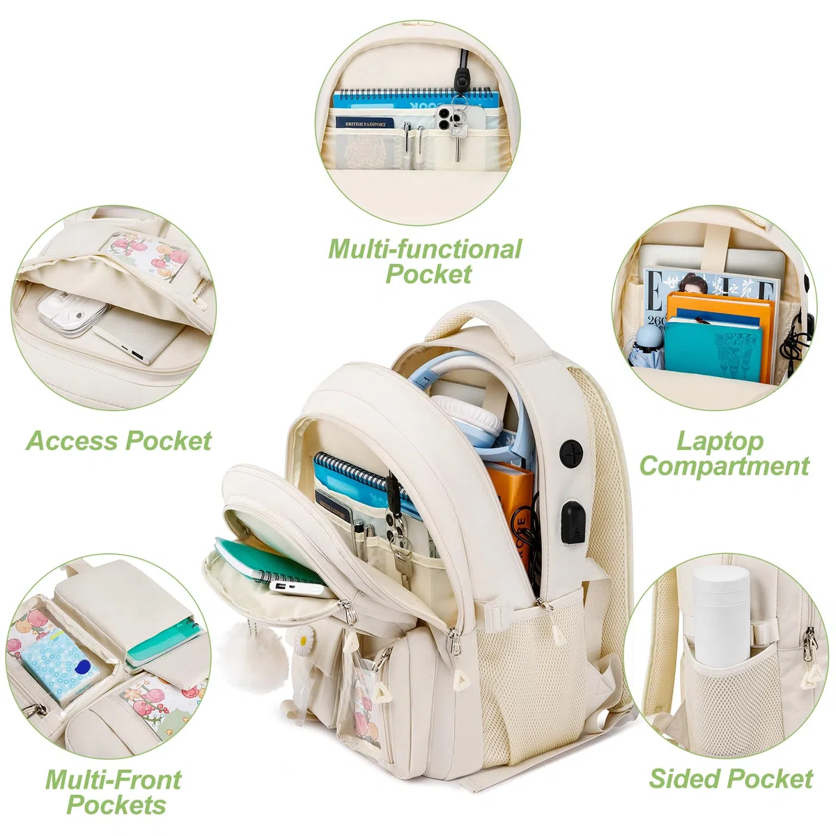 kadilong Lot de sacs à dos d'école pour adolescentes, jolis sacs à dos pour femmes, sac à dos esthétique, sac à dos pour ordinateur portable, sac à dos pour l'école intermédiaire
