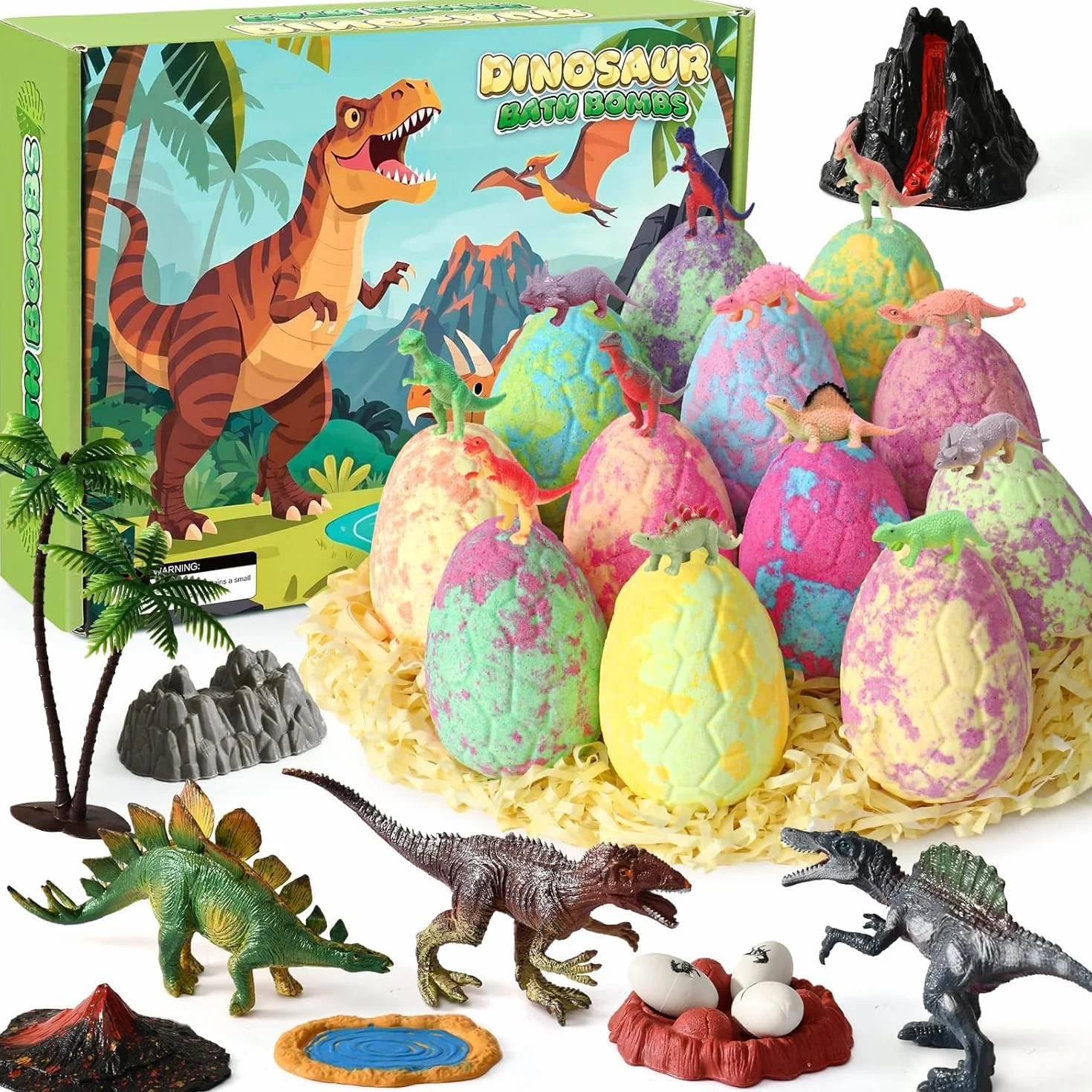 Bombes de Bain pour Enfants Surprise 12Pcs Dinosaures Jouets Cadeau Aromatherapie Garçons Filles