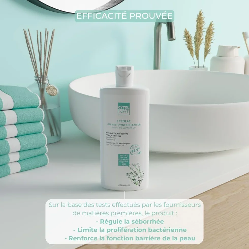 CYTOLNAT Cytolac Gel Nettoyant 250 ml - Nettoie en Douceur et Régule l’Excès de Sébum - Sans Savon - Peaux Sensibles, Mixtes à Grasses