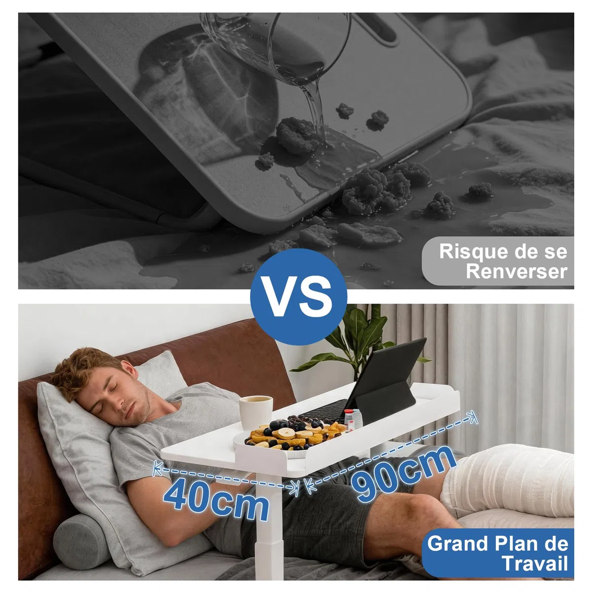 PUNCIA Table de Lit allongée de 90cm avec 4 Roues Bureau Debout (Blanc)